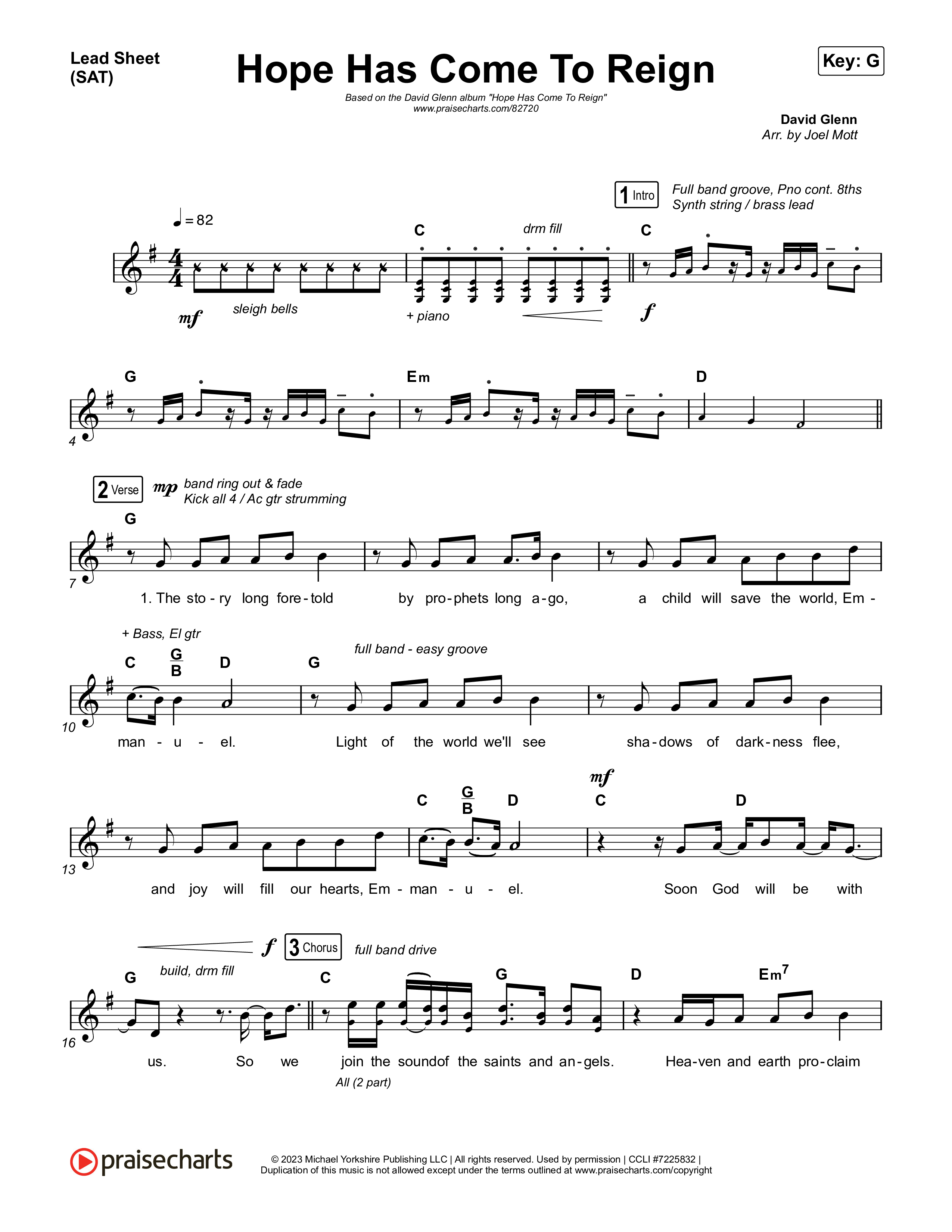 Hope Has Come To Reign Lead Sheet (SAT) (David Glenn)