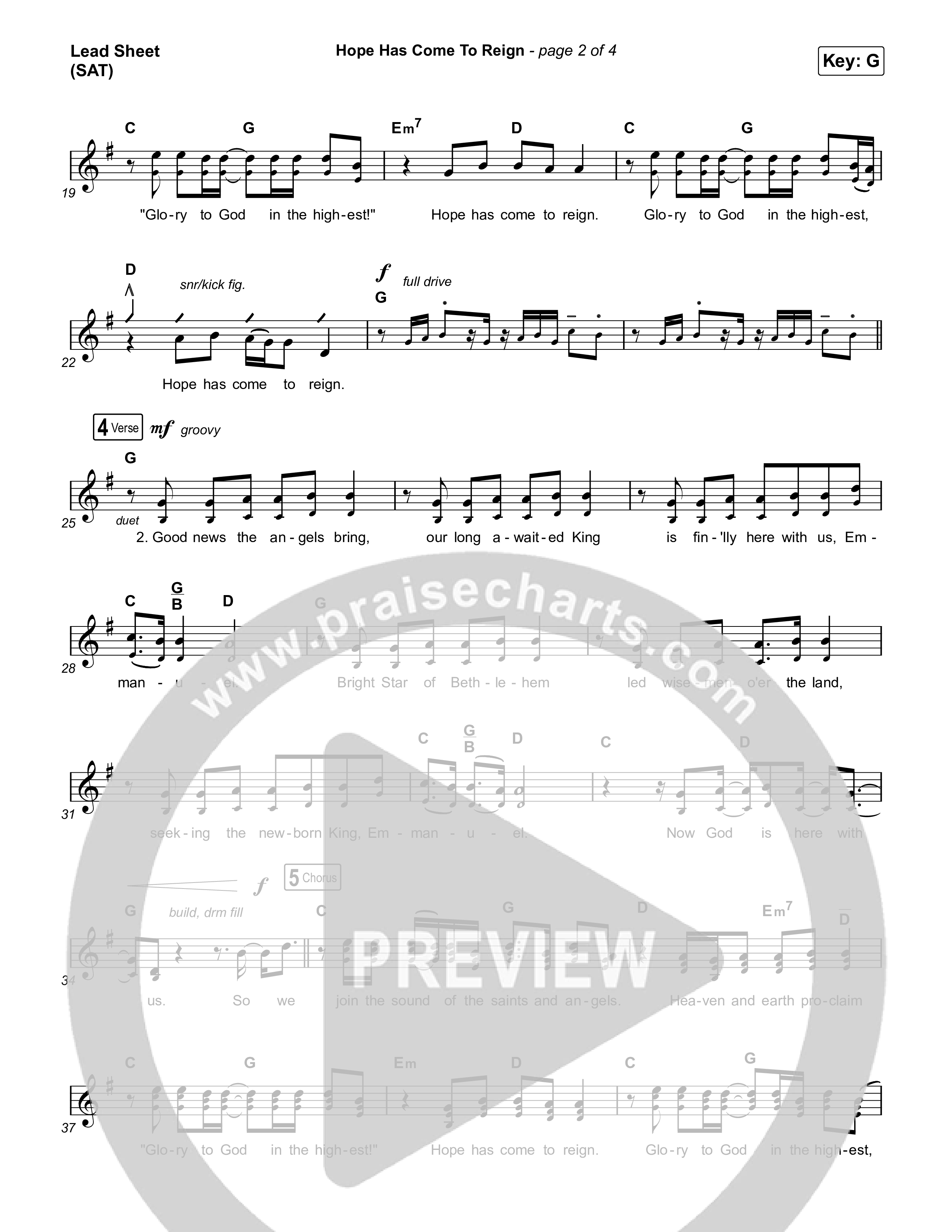 Hope Has Come To Reign Lead Sheet (SAT) (David Glenn)