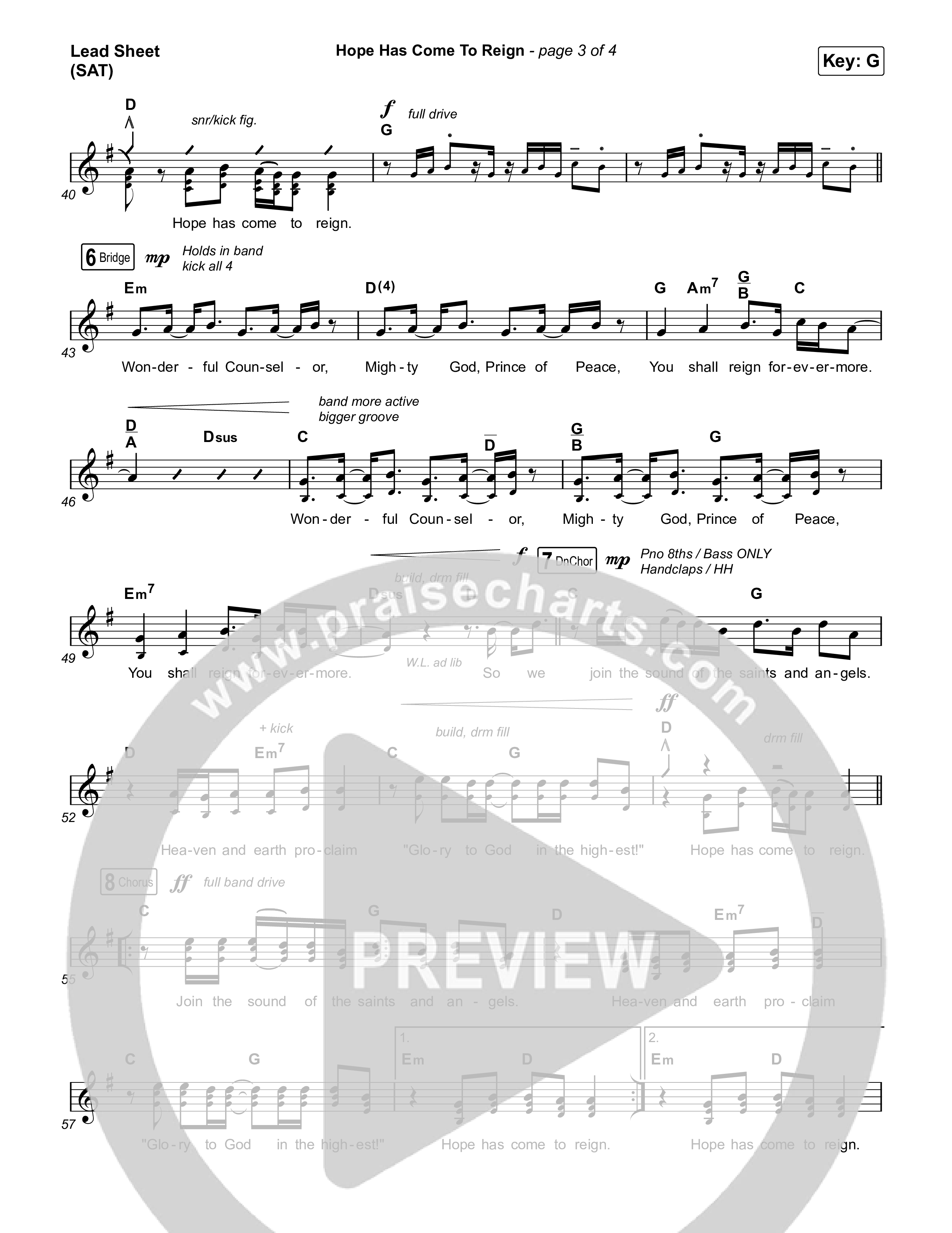Hope Has Come To Reign Lead Sheet (SAT) (David Glenn)