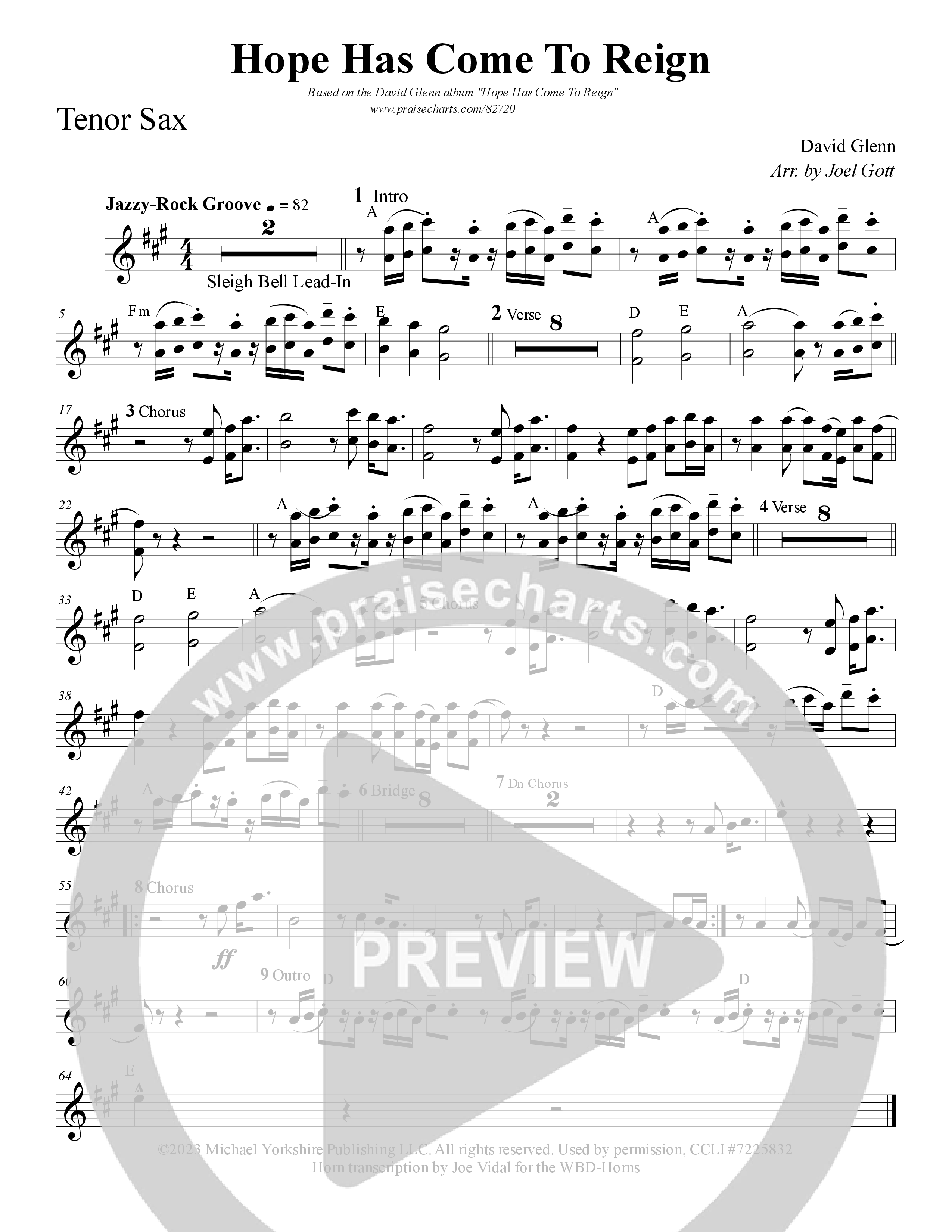 Hope Has Come To Reign Tenor Sax 1,2 (David Glenn)