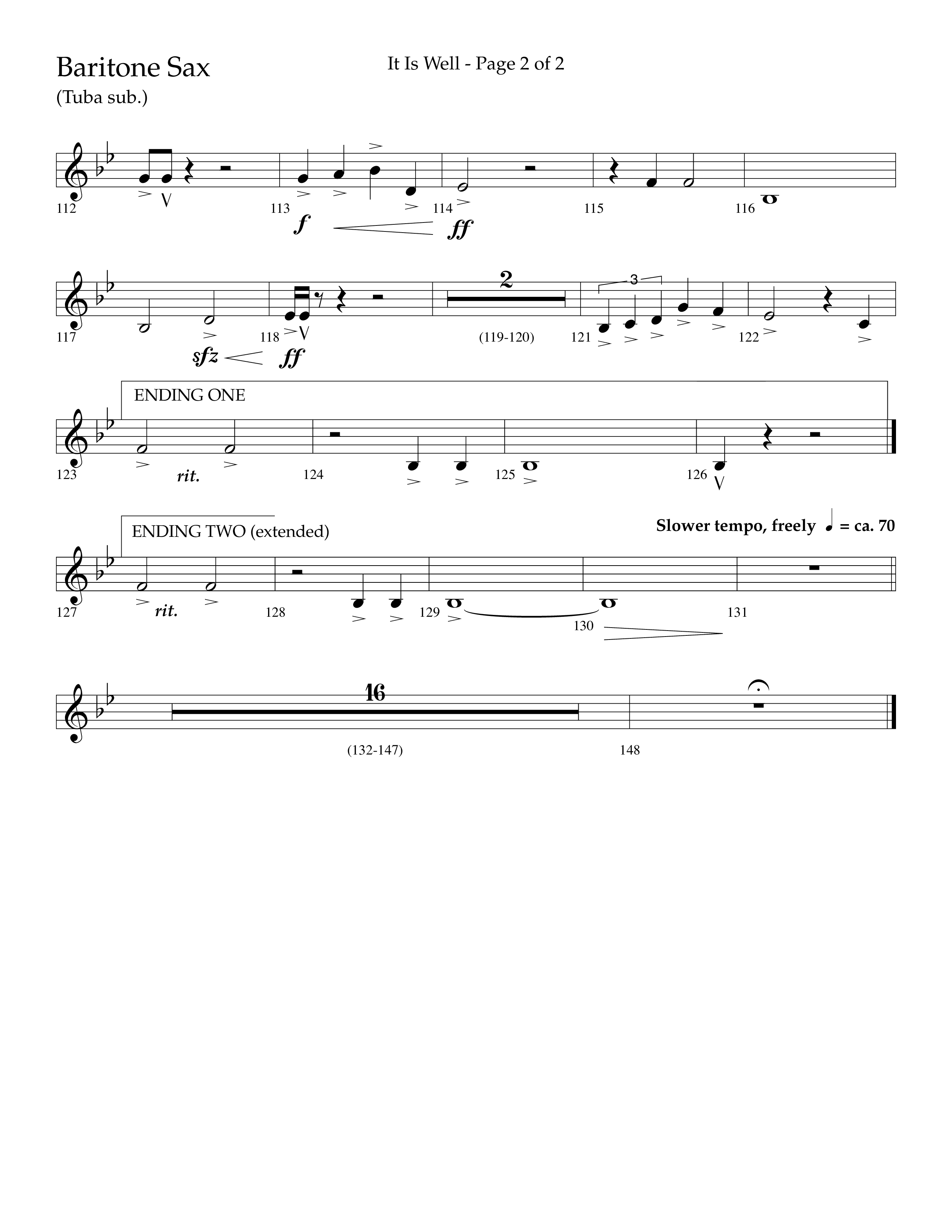 It Is Well (Choral Anthem SATB) Bari Sax (Lifeway Choral / Arr. Cliff Duren)