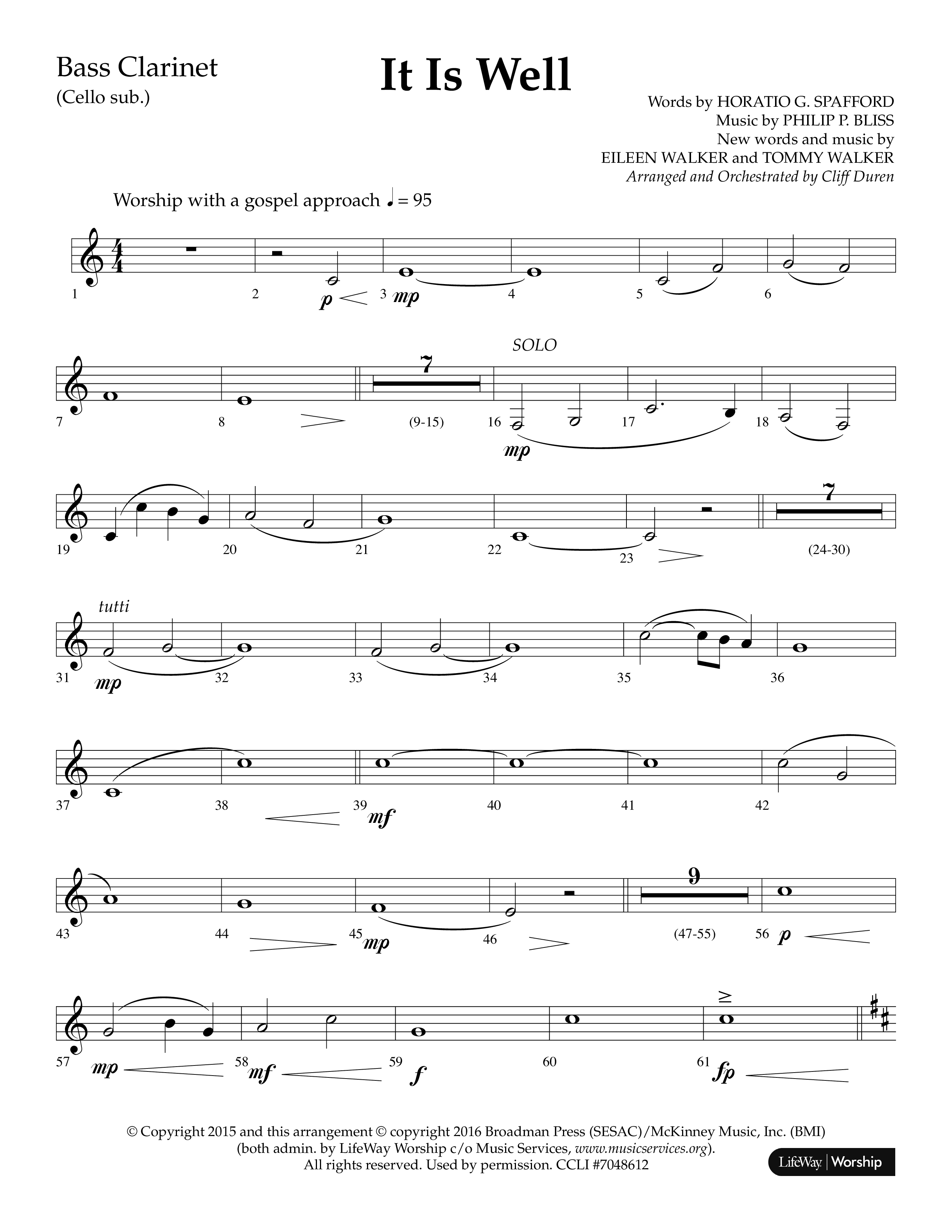 It Is Well (Choral Anthem SATB) Bass Clarinet (Lifeway Choral / Arr. Cliff Duren)