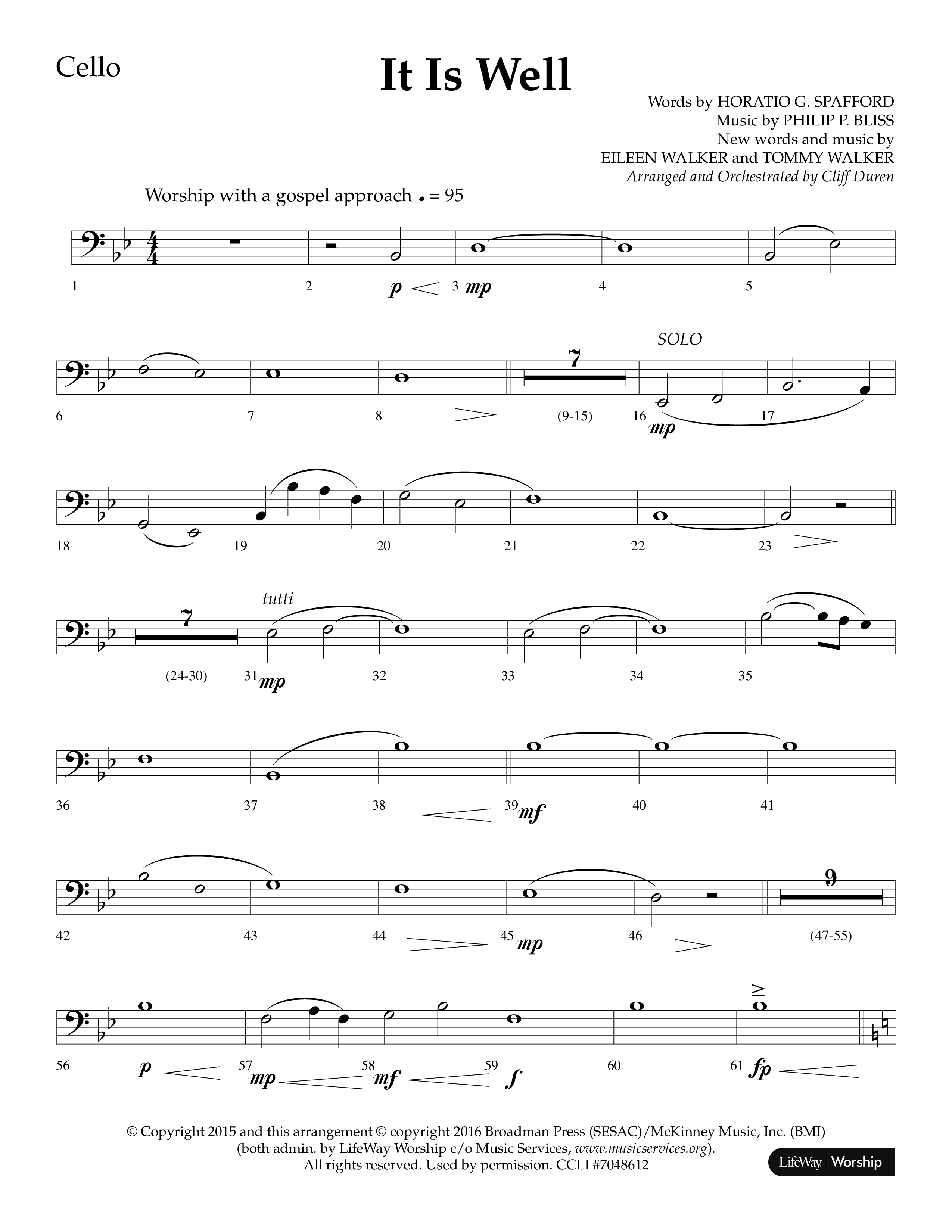 It Is Well (Choral Anthem SATB) Cello (Lifeway Choral / Arr. Cliff Duren)
