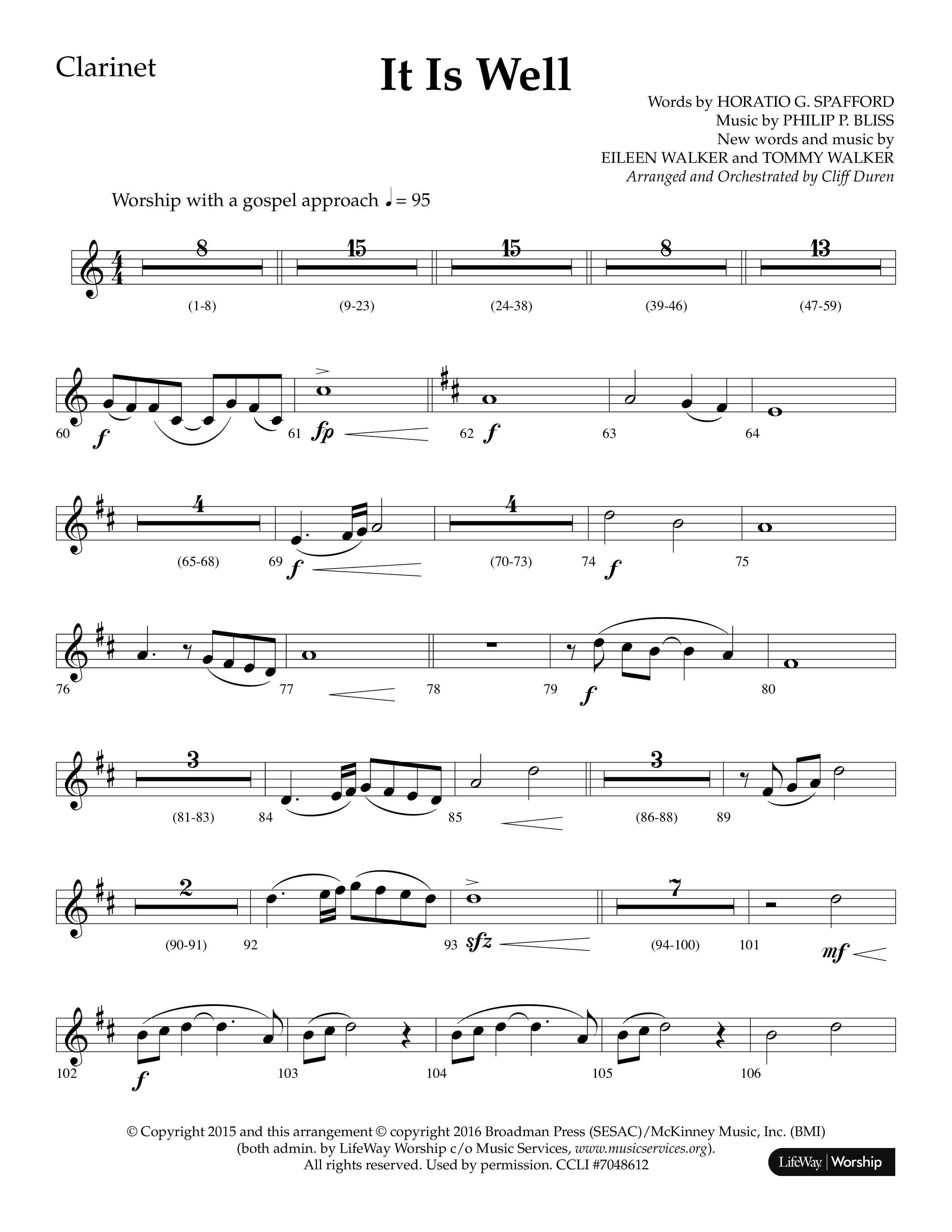 It Is Well (Choral Anthem SATB) Clarinet 1/2 (Lifeway Choral / Arr. Cliff Duren)