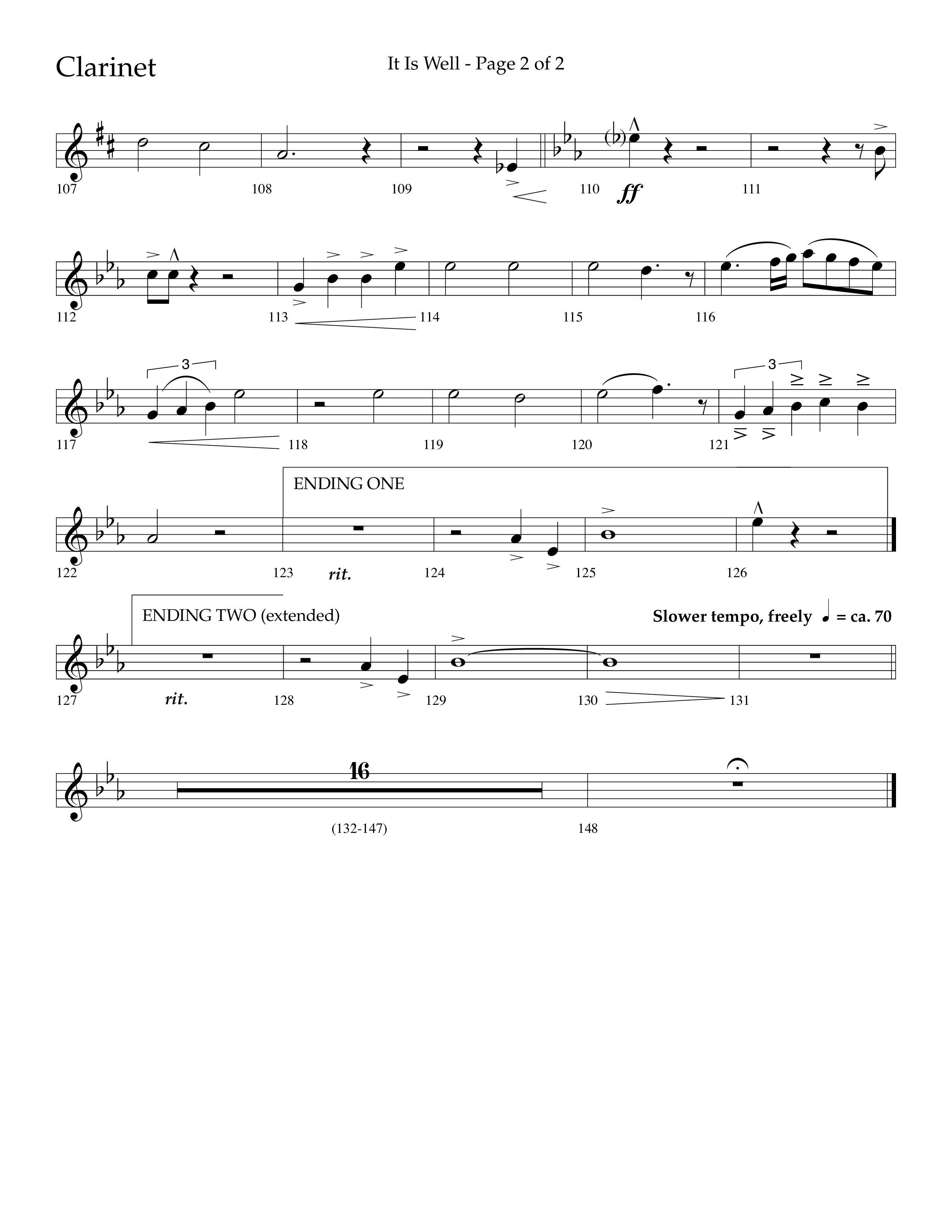 It Is Well (Choral Anthem SATB) Clarinet 1/2 (Lifeway Choral / Arr. Cliff Duren)