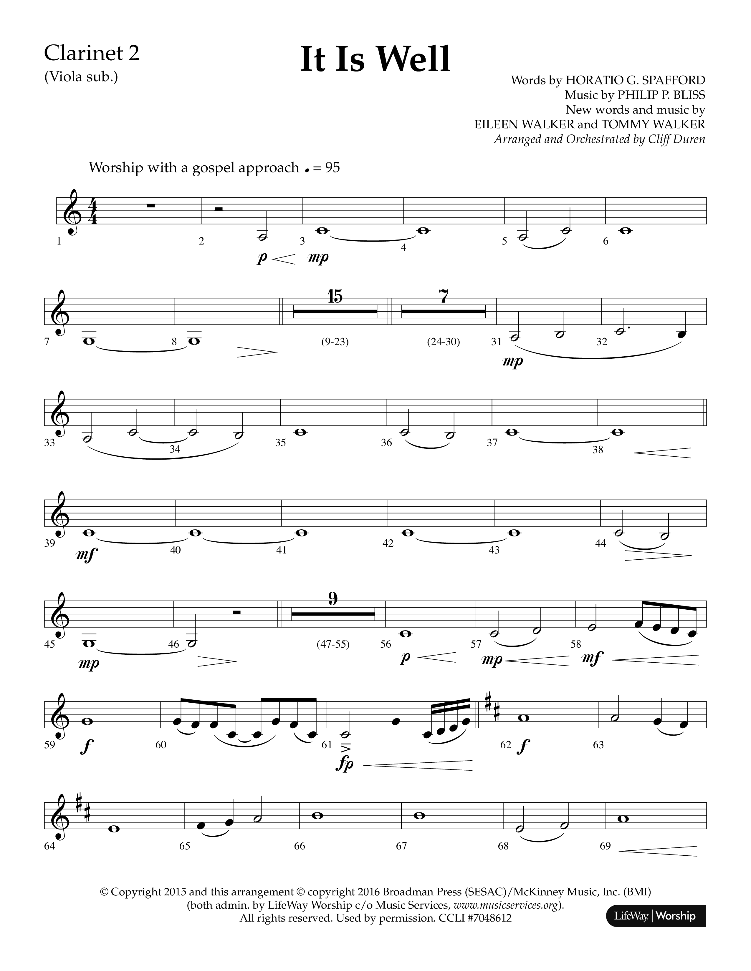 It Is Well (Choral Anthem SATB) Clarinet 1/2 (Lifeway Choral / Arr. Cliff Duren)