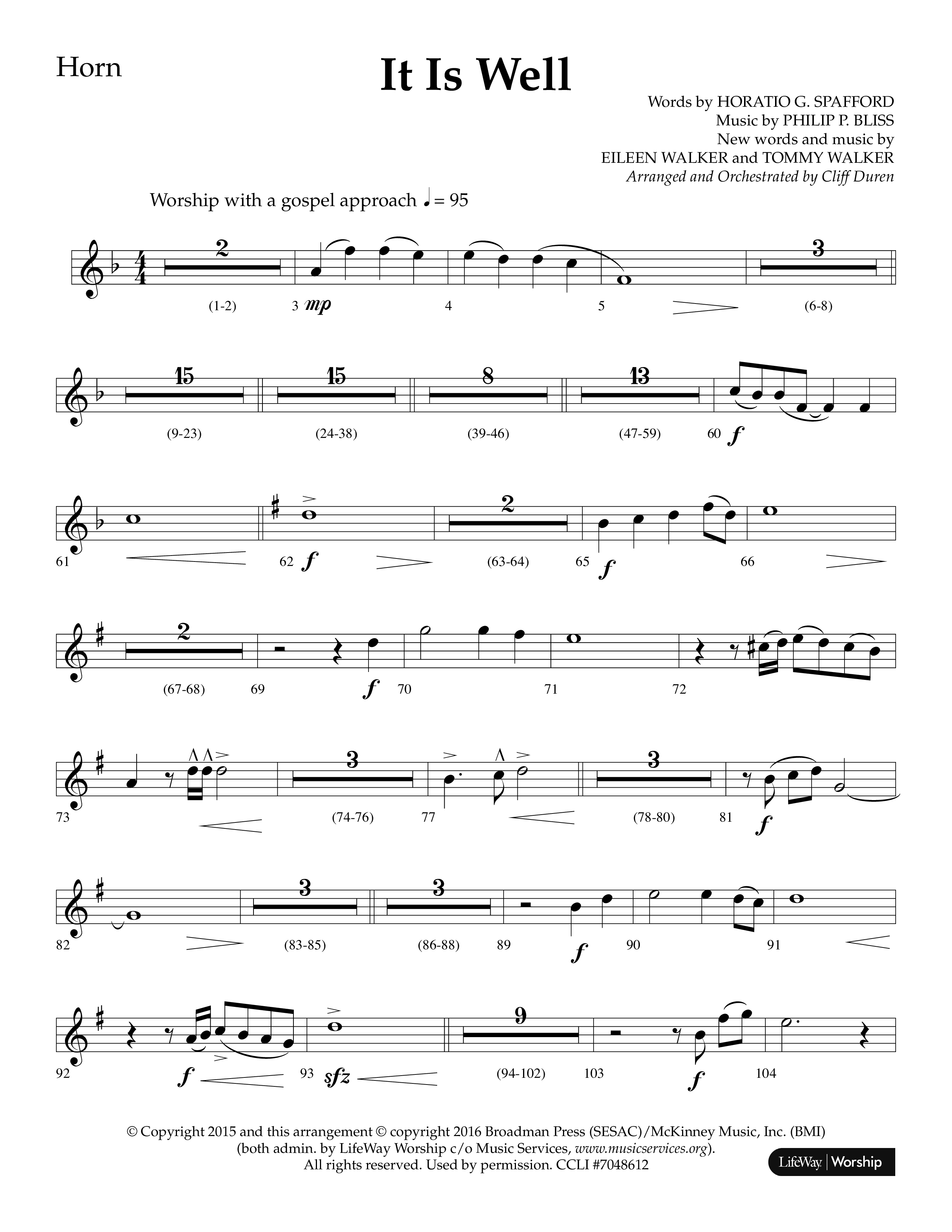 It Is Well (Choral Anthem SATB) French Horn (Lifeway Choral / Arr. Cliff Duren)