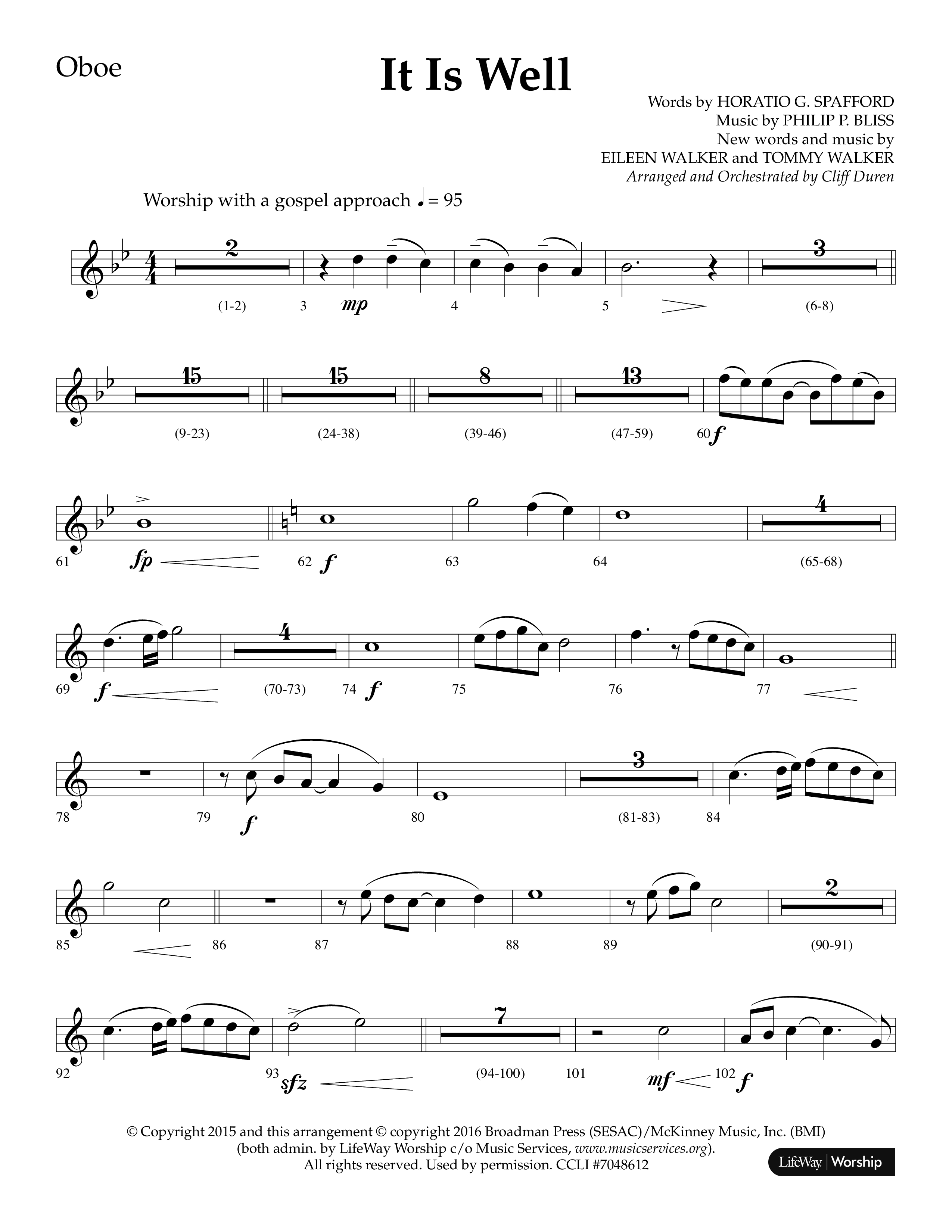 It Is Well (Choral Anthem SATB) Oboe (Lifeway Choral / Arr. Cliff Duren)