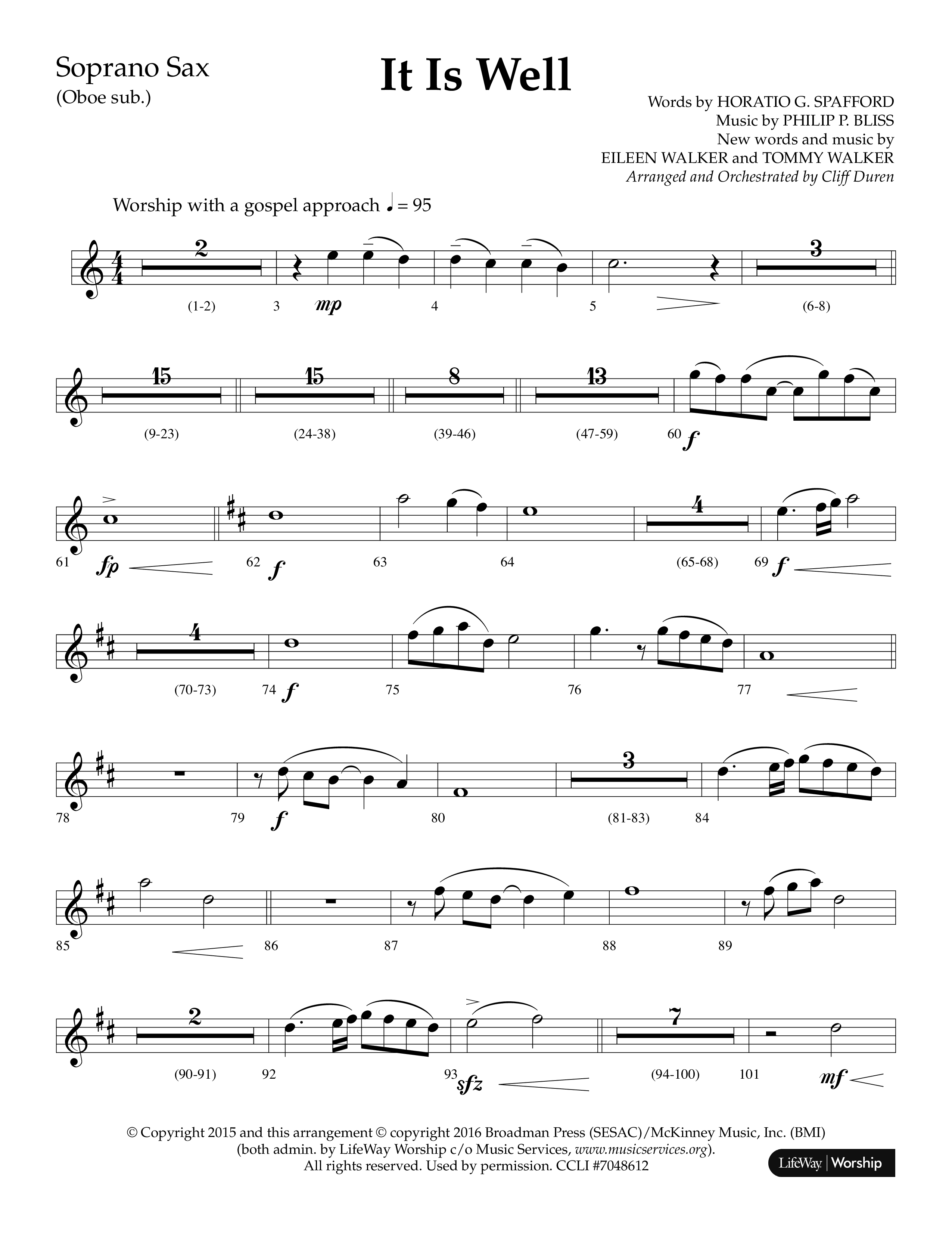 It Is Well (Choral Anthem SATB) Soprano Sax (Lifeway Choral / Arr. Cliff Duren)