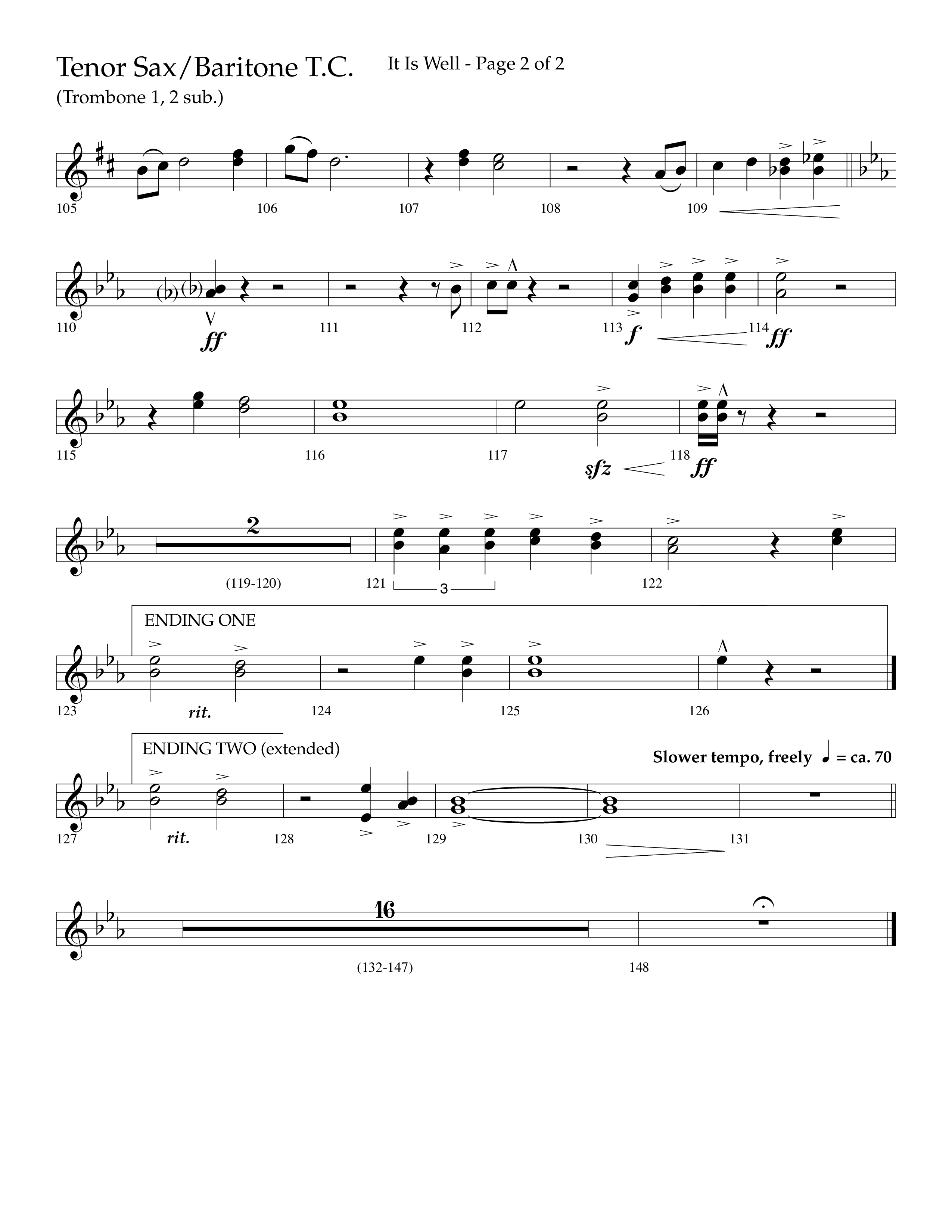 It Is Well (Choral Anthem SATB) Tenor Sax/Baritone T.C. (Lifeway Choral / Arr. Cliff Duren)
