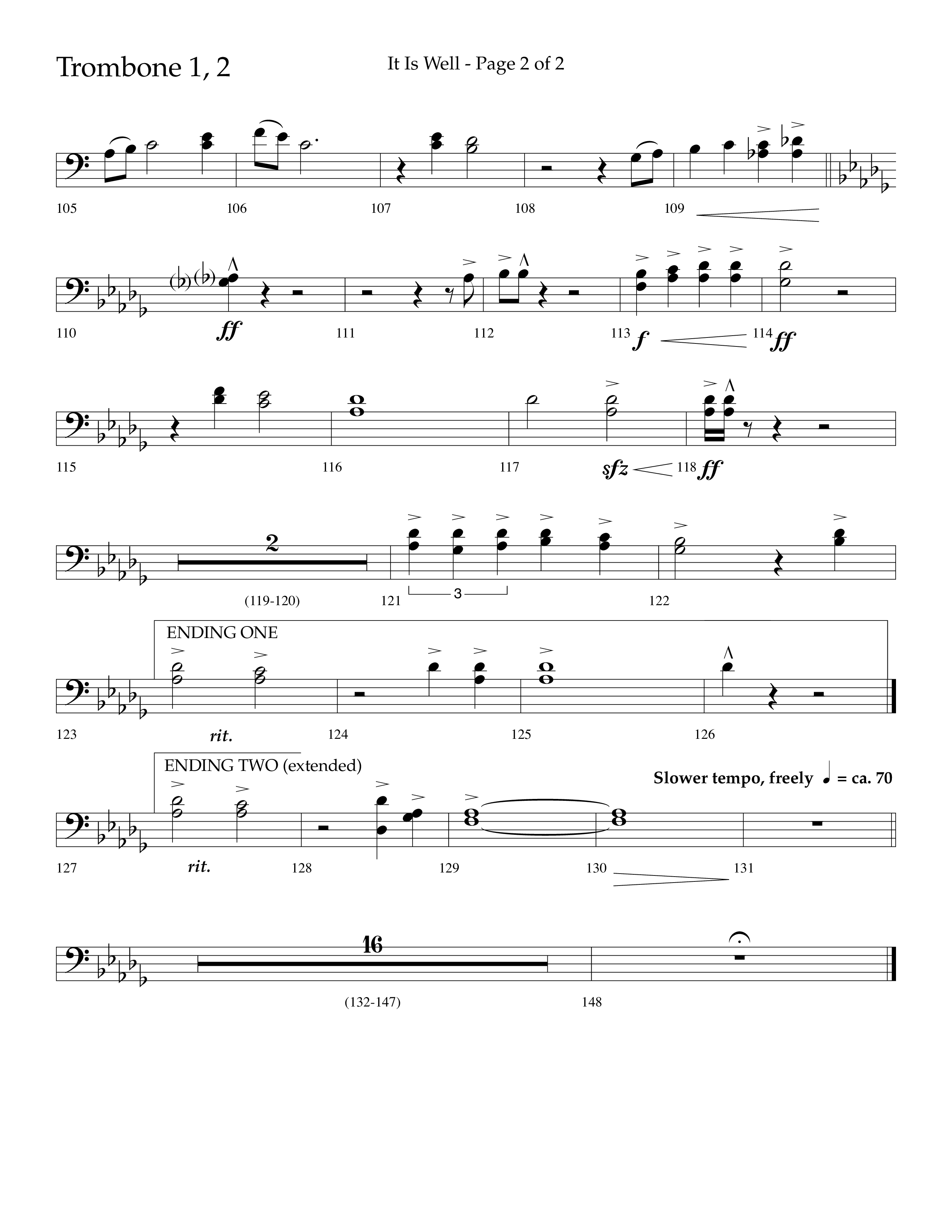 It Is Well (Choral Anthem SATB) Trombone 1/2 (Lifeway Choral / Arr. Cliff Duren)
