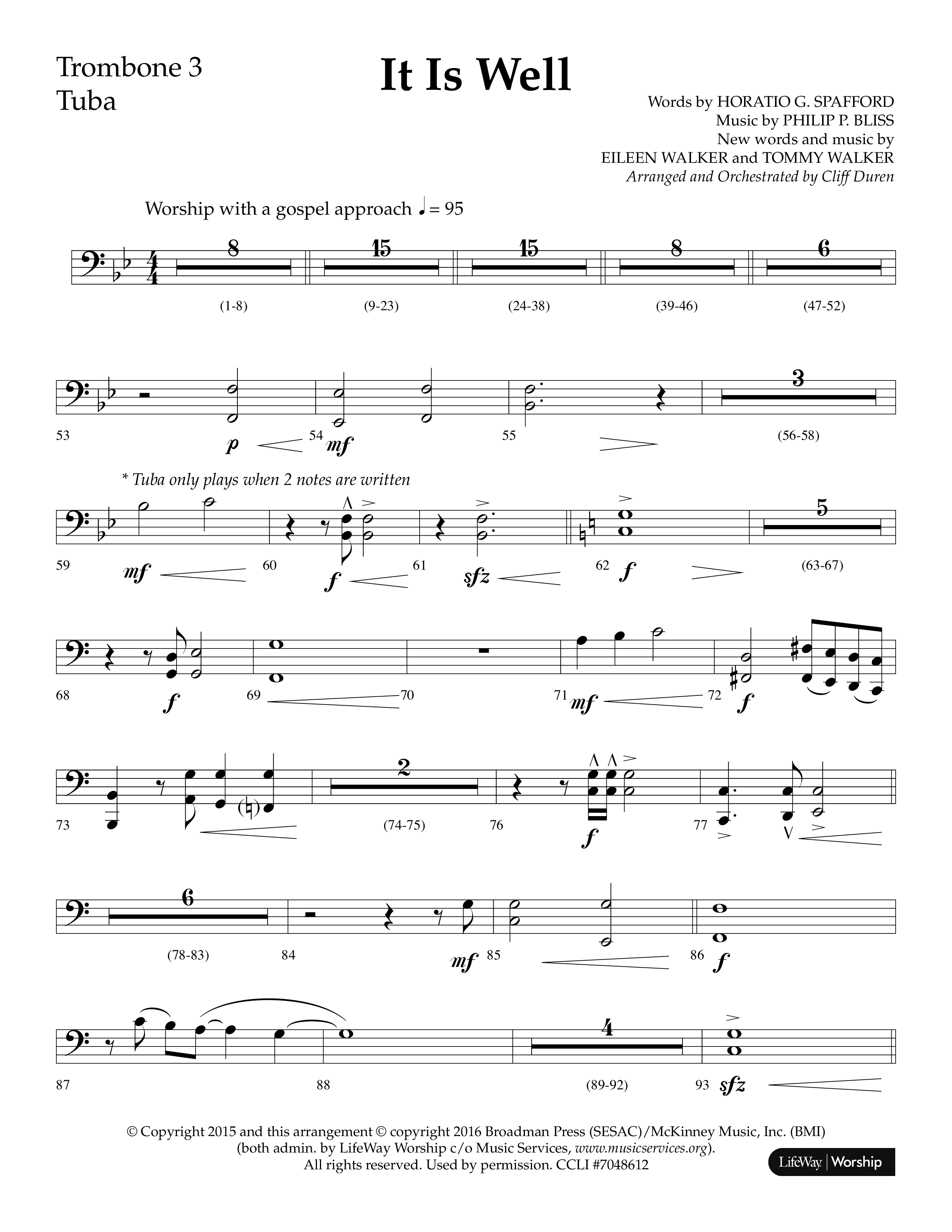 It Is Well (Choral Anthem SATB) Trombone 3/Tuba (Lifeway Choral / Arr. Cliff Duren)