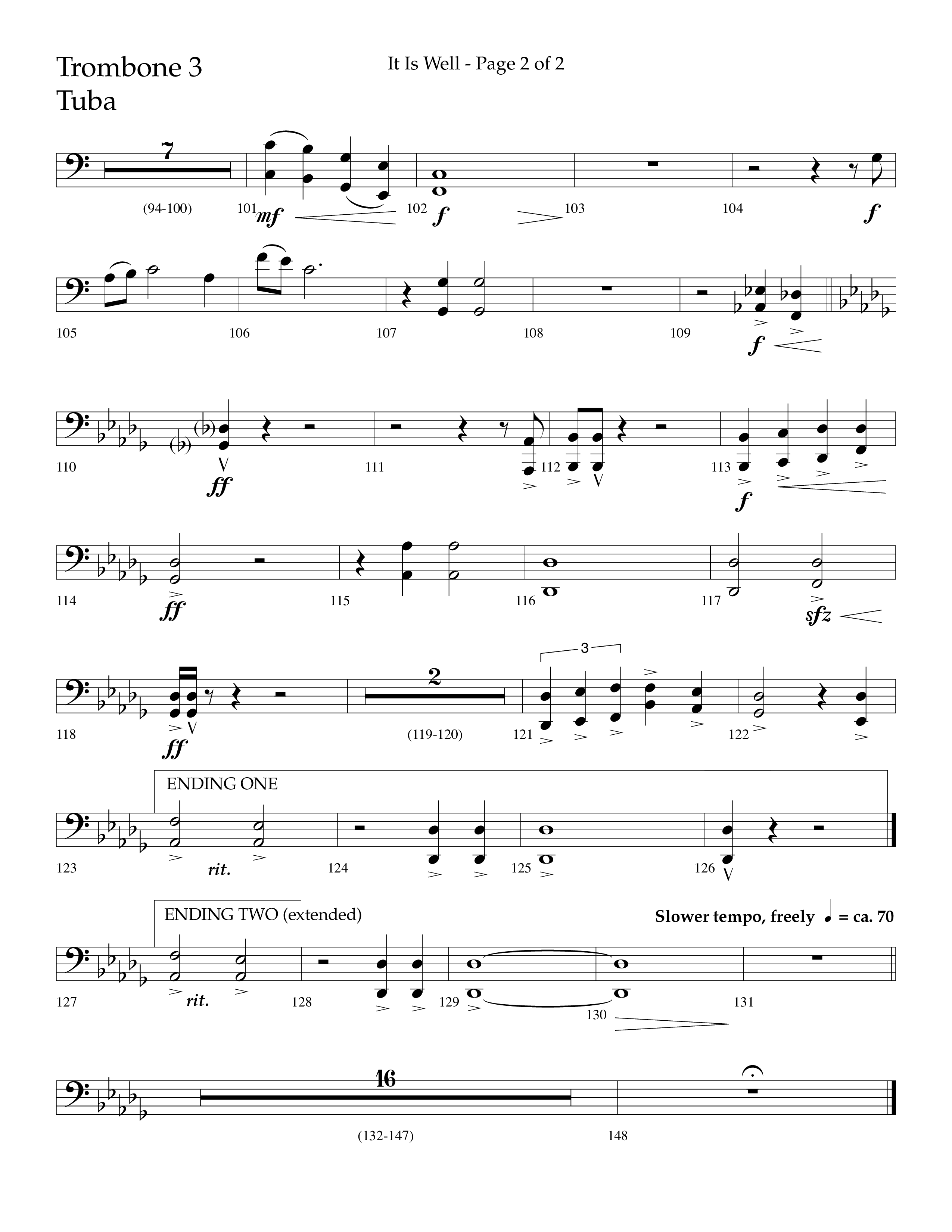 It Is Well (Choral Anthem SATB) Trombone 3/Tuba (Lifeway Choral / Arr. Cliff Duren)