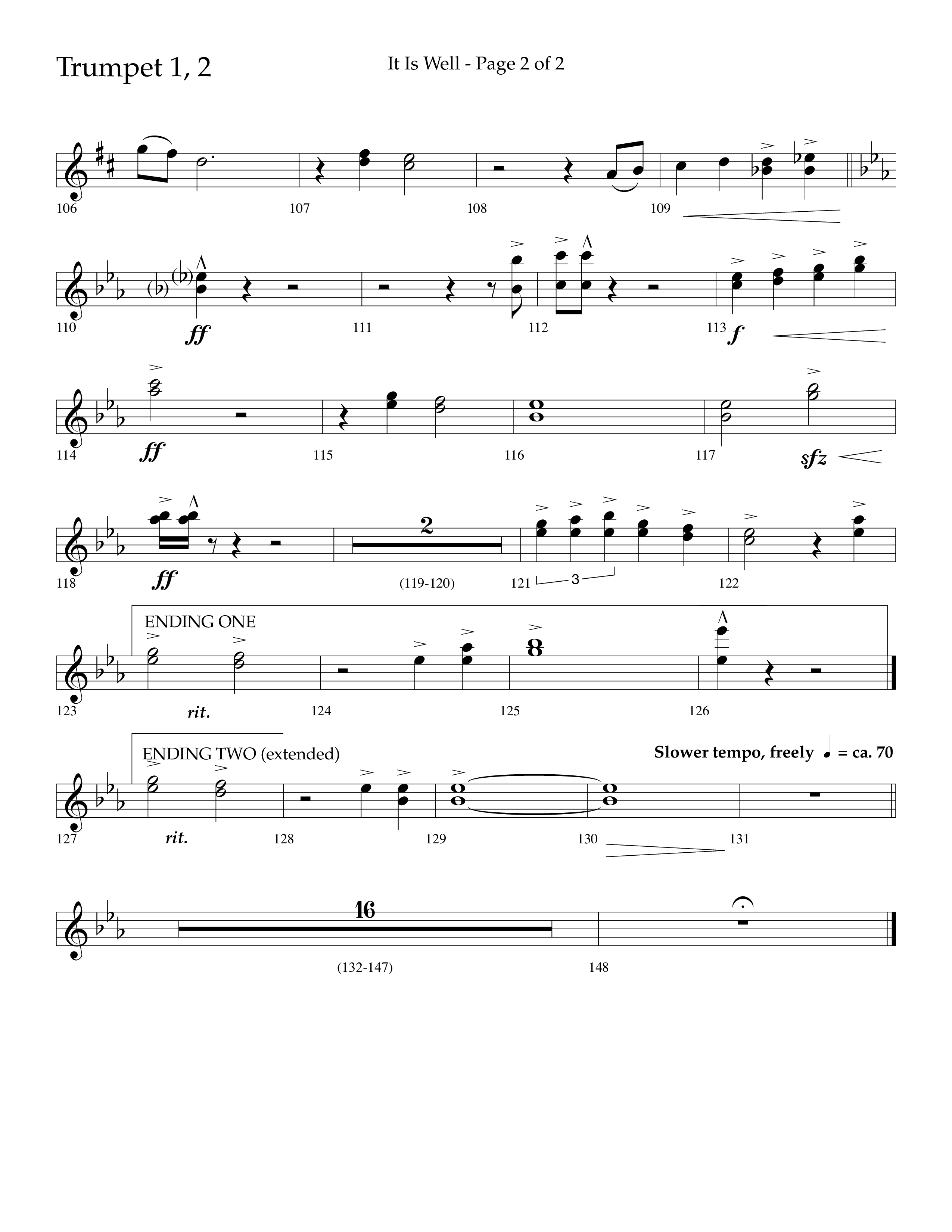It Is Well (Choral Anthem SATB) Trumpet 1,2 (Lifeway Choral / Arr. Cliff Duren)