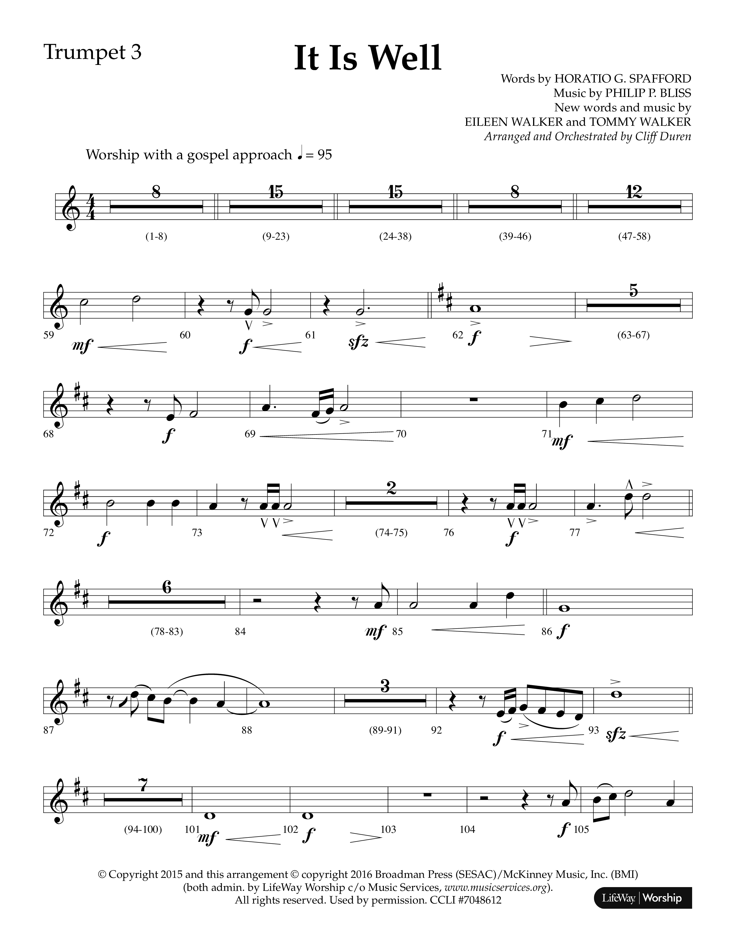It Is Well (Choral Anthem SATB) Trumpet 3 (Lifeway Choral / Arr. Cliff Duren)