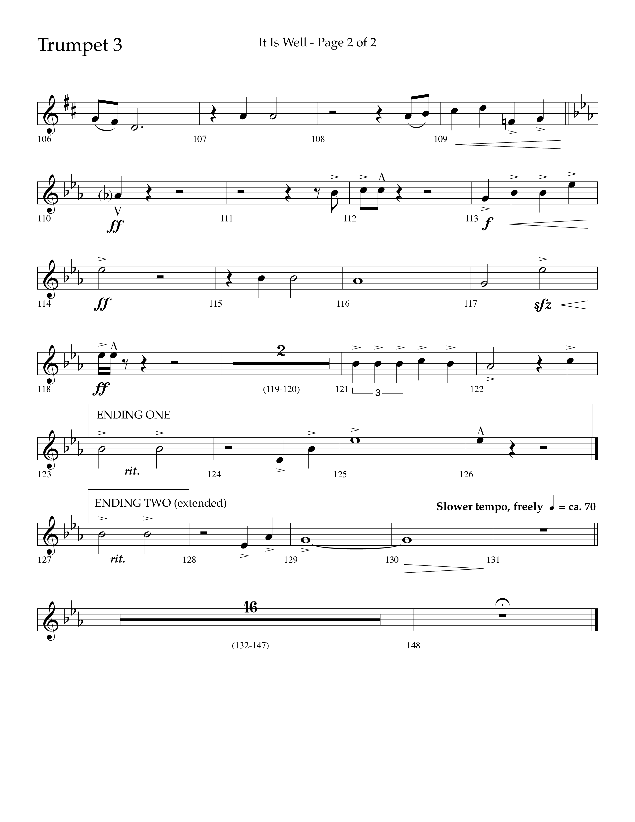 It Is Well (Choral Anthem SATB) Trumpet 3 (Lifeway Choral / Arr. Cliff Duren)