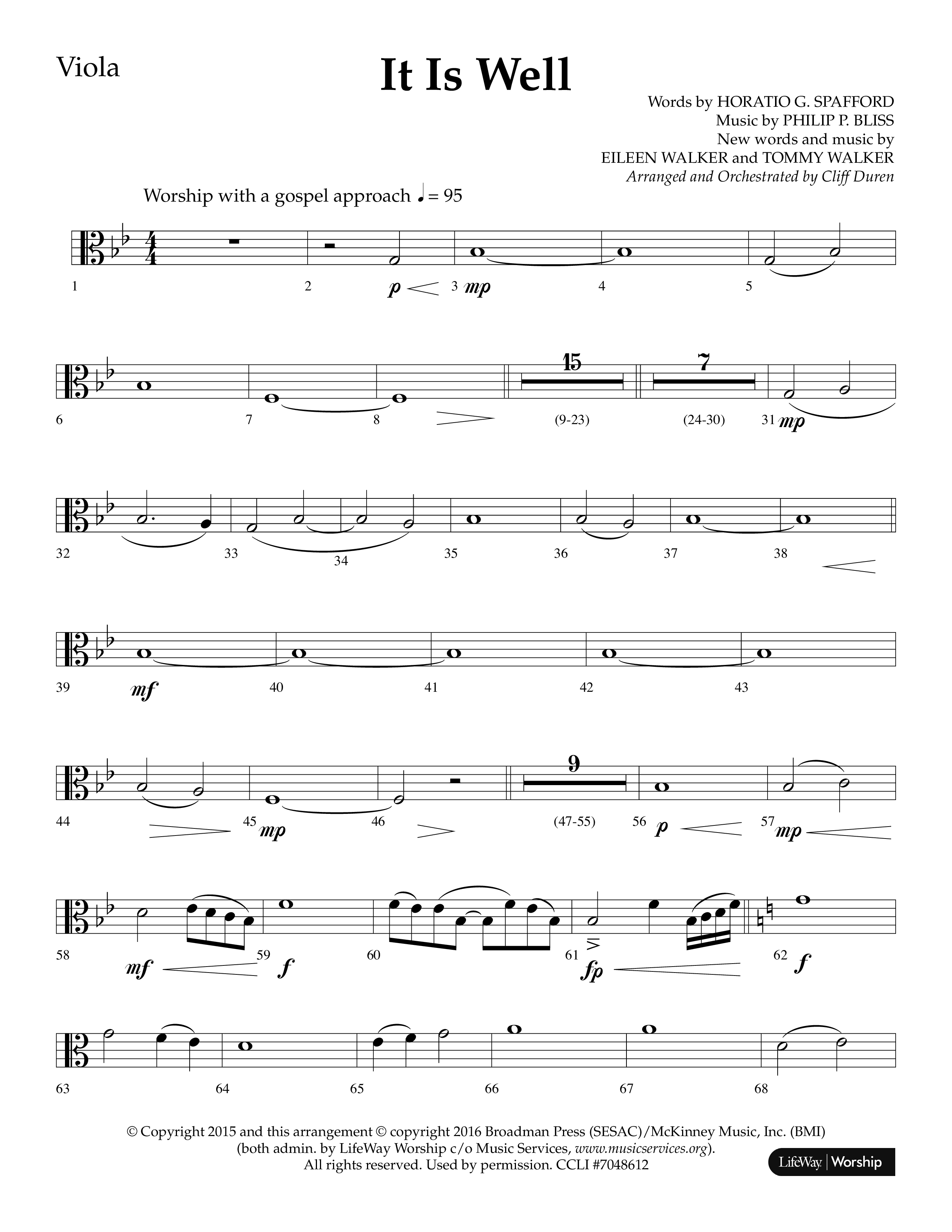 It Is Well (Choral Anthem SATB) Viola (Lifeway Choral / Arr. Cliff Duren)