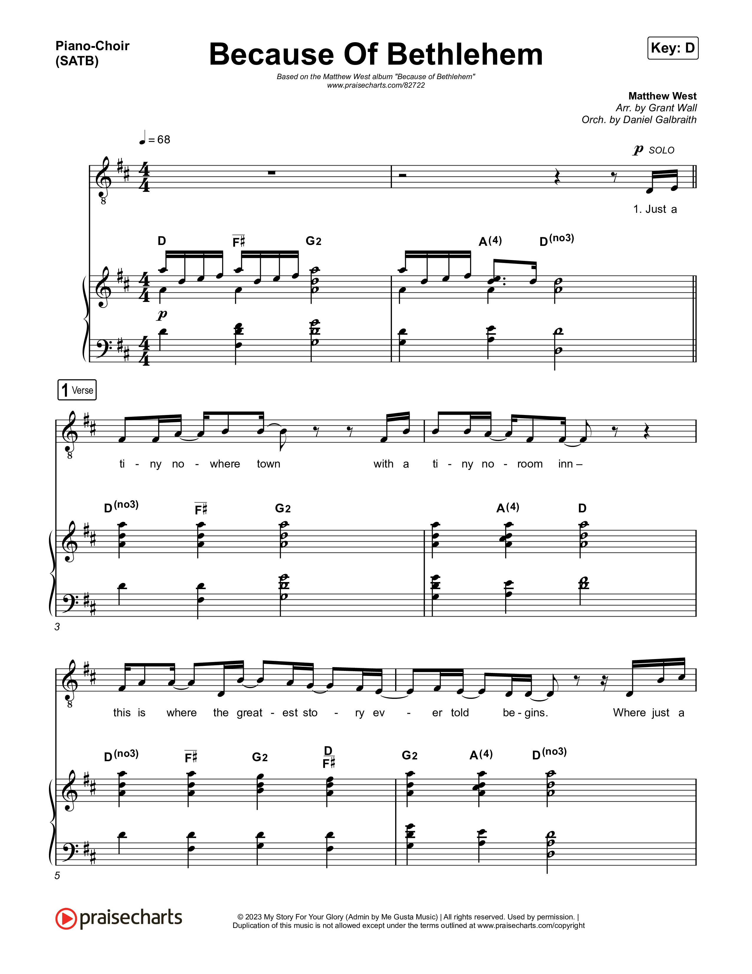 Because Of Bethlehem Piano/Vocal (SATB) (Matthew West)