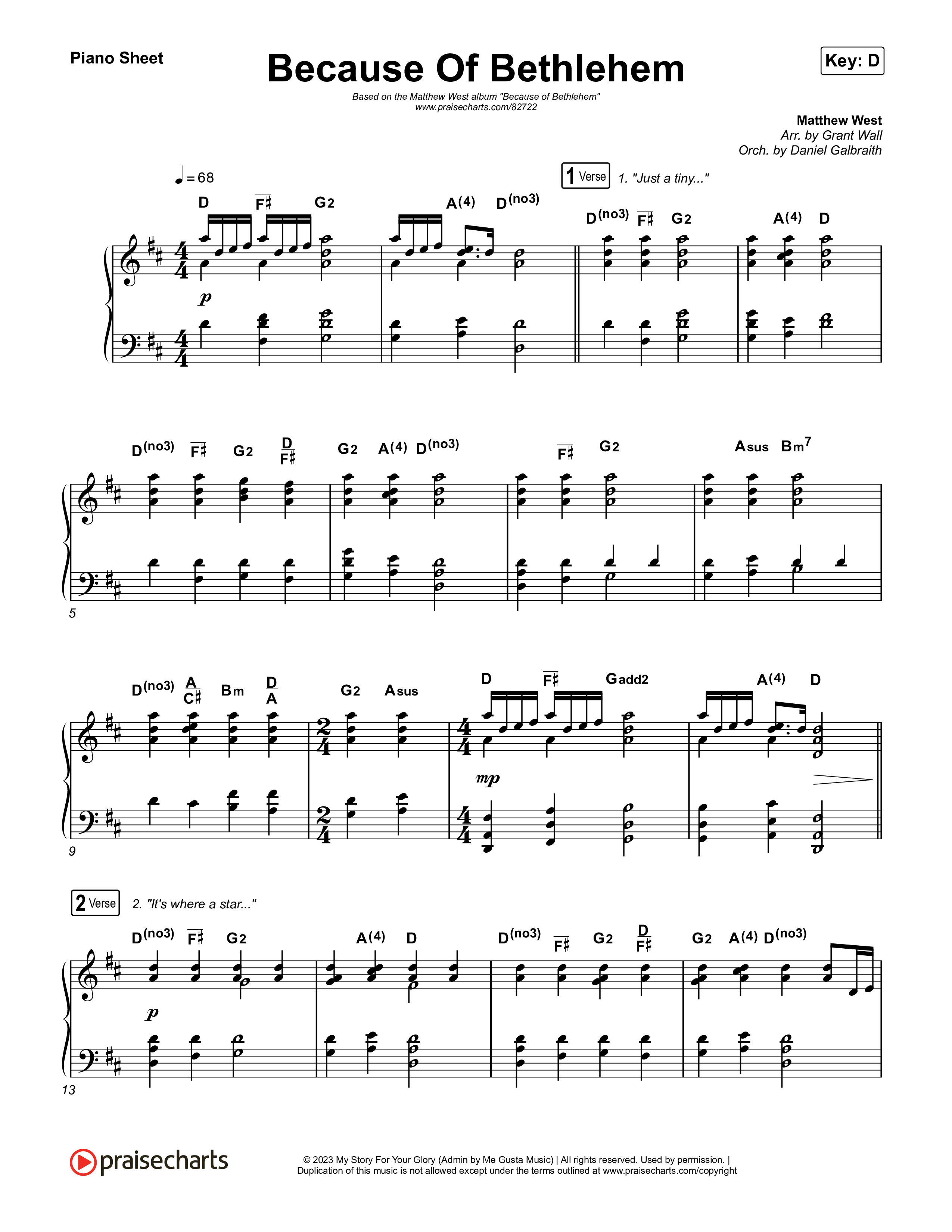 Because Of Bethlehem Piano Sheet (Matthew West)