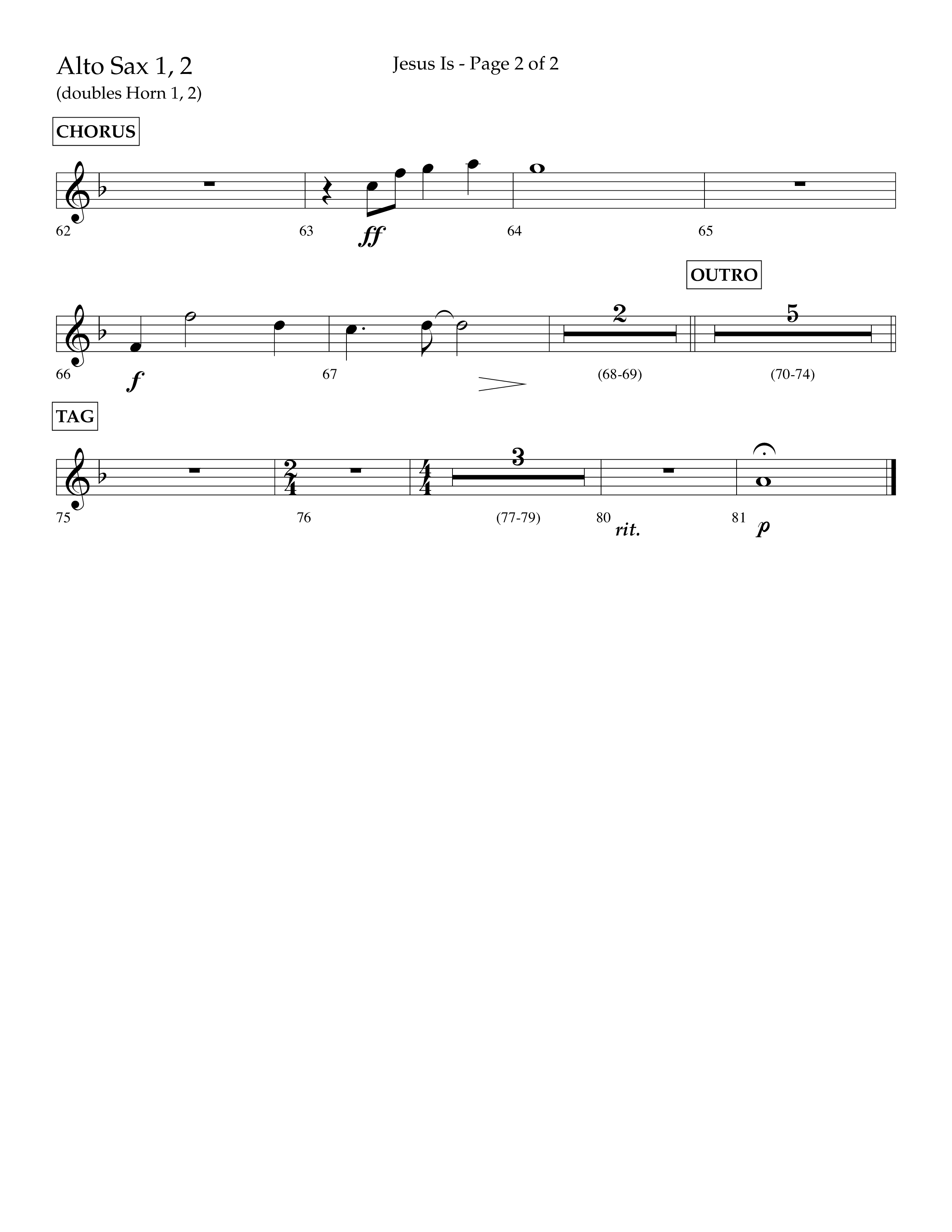 Jesus Is (Choral Anthem SATB) Alto Sax 1/2 (Lifeway Choral / Arr. John Bolin / Arr. Don Koch / Orch. Cliff Duren)