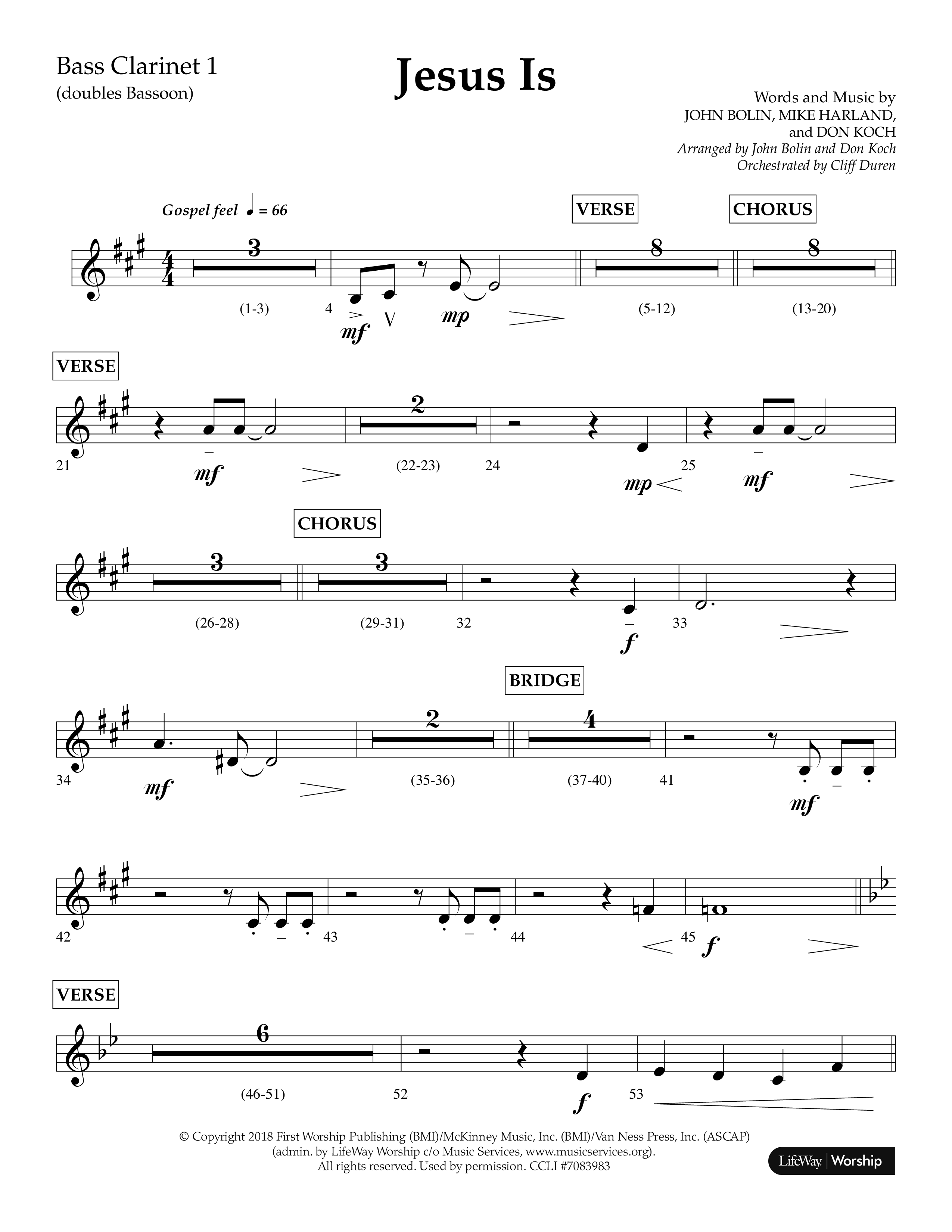 Jesus Is (Choral Anthem SATB) Bass Clarinet (Lifeway Choral / Arr. John Bolin / Arr. Don Koch / Orch. Cliff Duren)