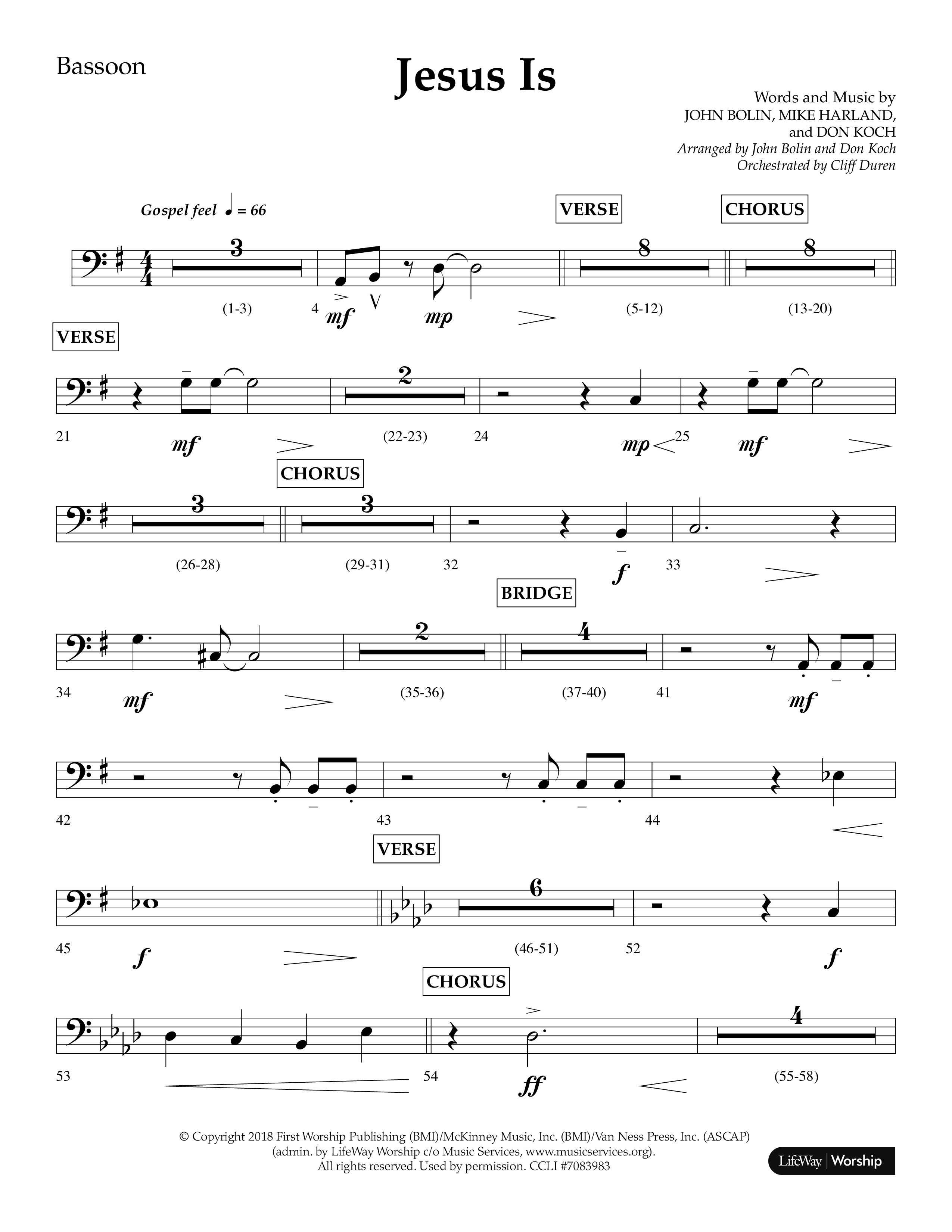 Jesus Is (Choral Anthem SATB) Bassoon (Lifeway Choral / Arr. John Bolin / Arr. Don Koch / Orch. Cliff Duren)