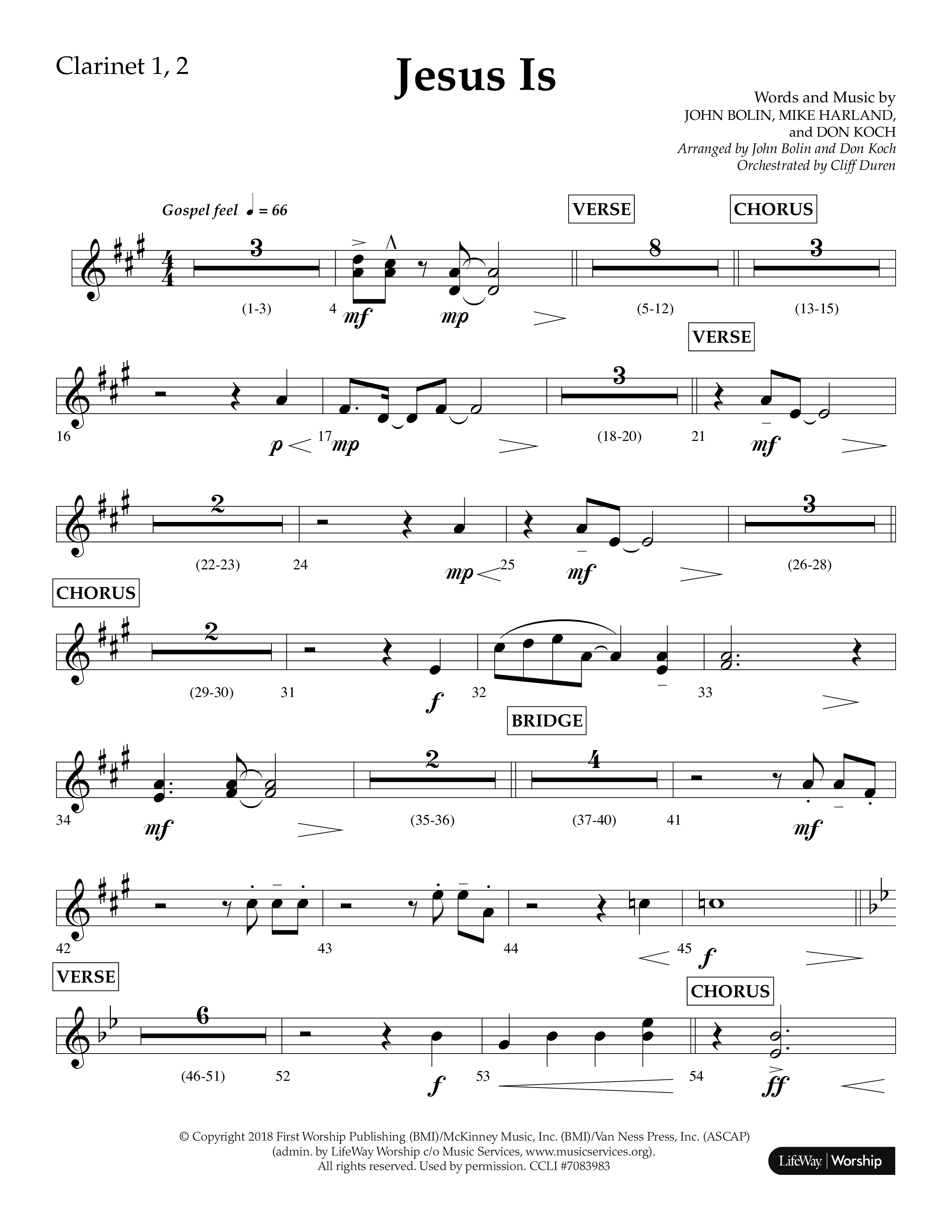 Jesus Is (Choral Anthem SATB) Clarinet 1/2 (Lifeway Choral / Arr. John Bolin / Arr. Don Koch / Orch. Cliff Duren)
