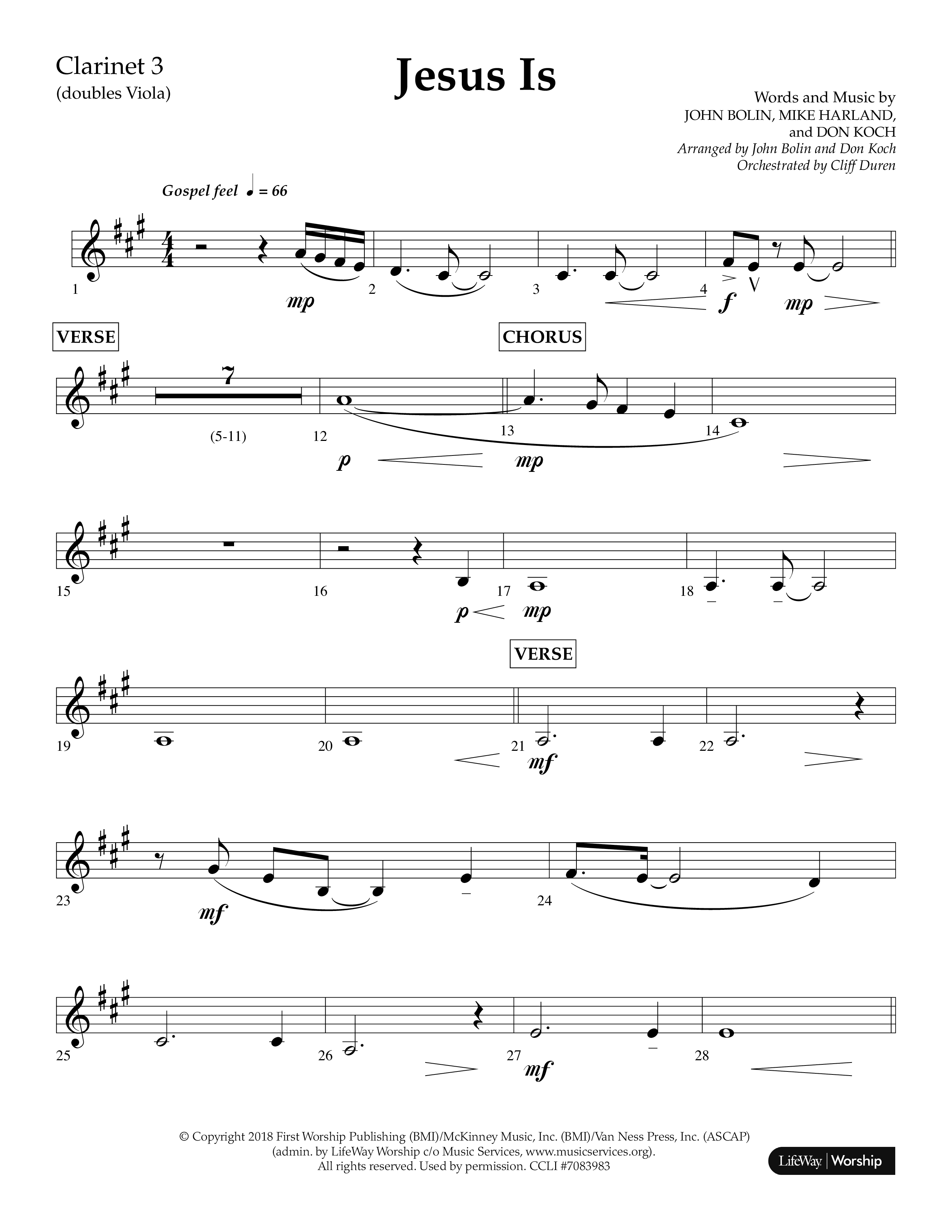 Jesus Is (Choral Anthem SATB) Clarinet 3 (Lifeway Choral / Arr. John Bolin / Arr. Don Koch / Orch. Cliff Duren)