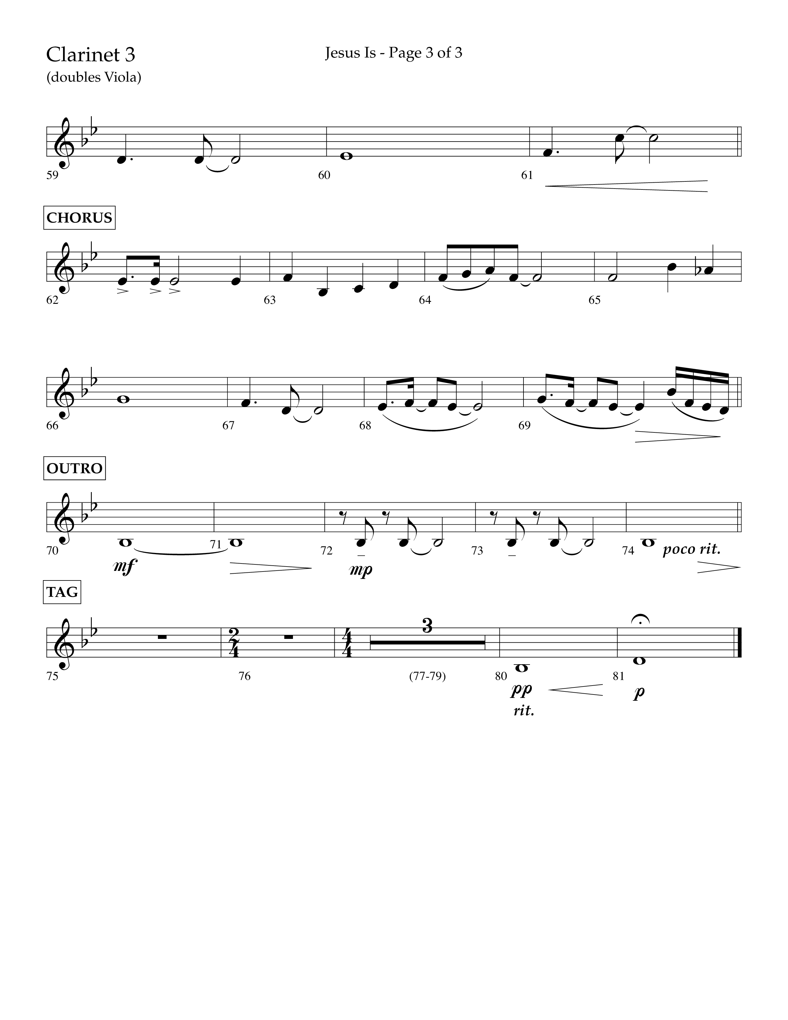 Jesus Is (Choral Anthem SATB) Clarinet 3 (Lifeway Choral / Arr. John Bolin / Arr. Don Koch / Orch. Cliff Duren)