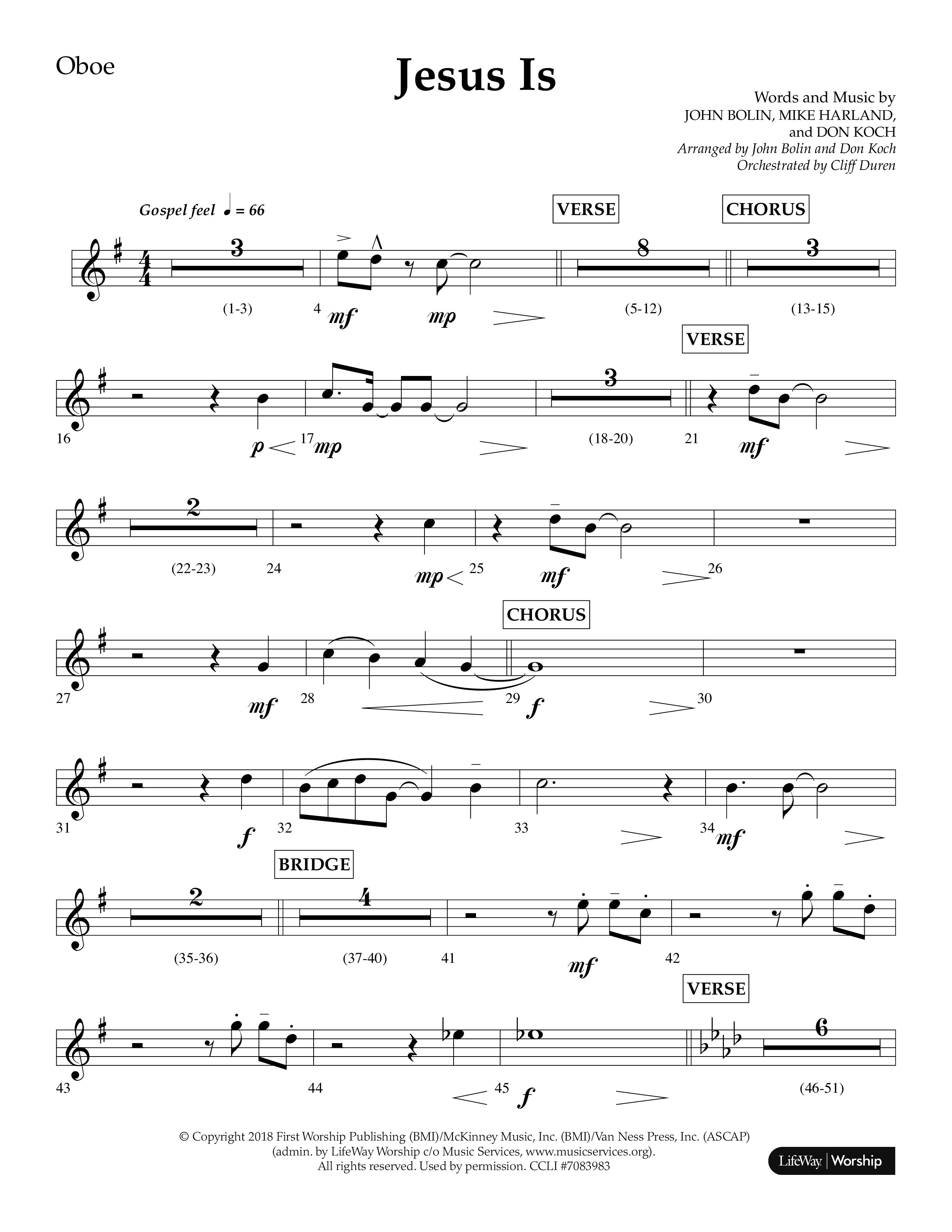 Jesus Is (Choral Anthem SATB) Oboe (Lifeway Choral / Arr. John Bolin / Arr. Don Koch / Orch. Cliff Duren)