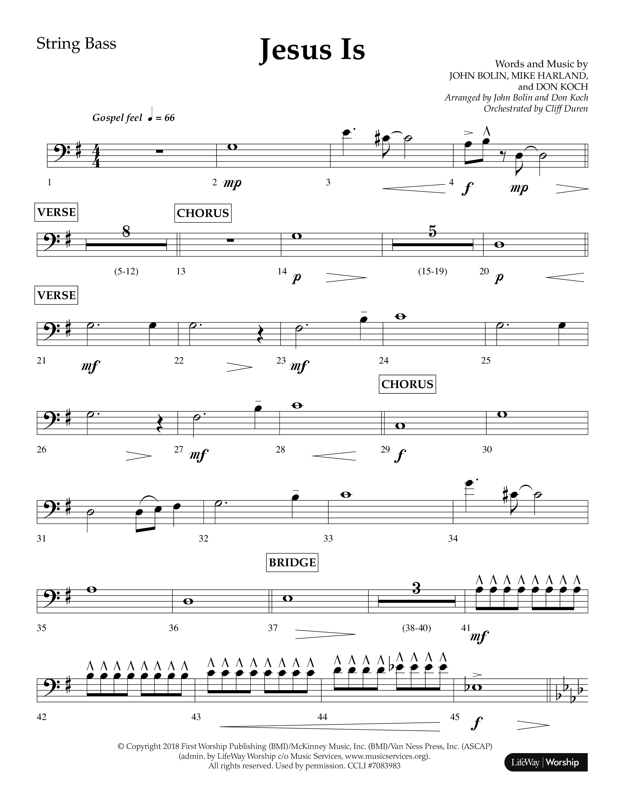 Jesus Is (Choral Anthem SATB) String Bass (Lifeway Choral / Arr. John Bolin / Arr. Don Koch / Orch. Cliff Duren)