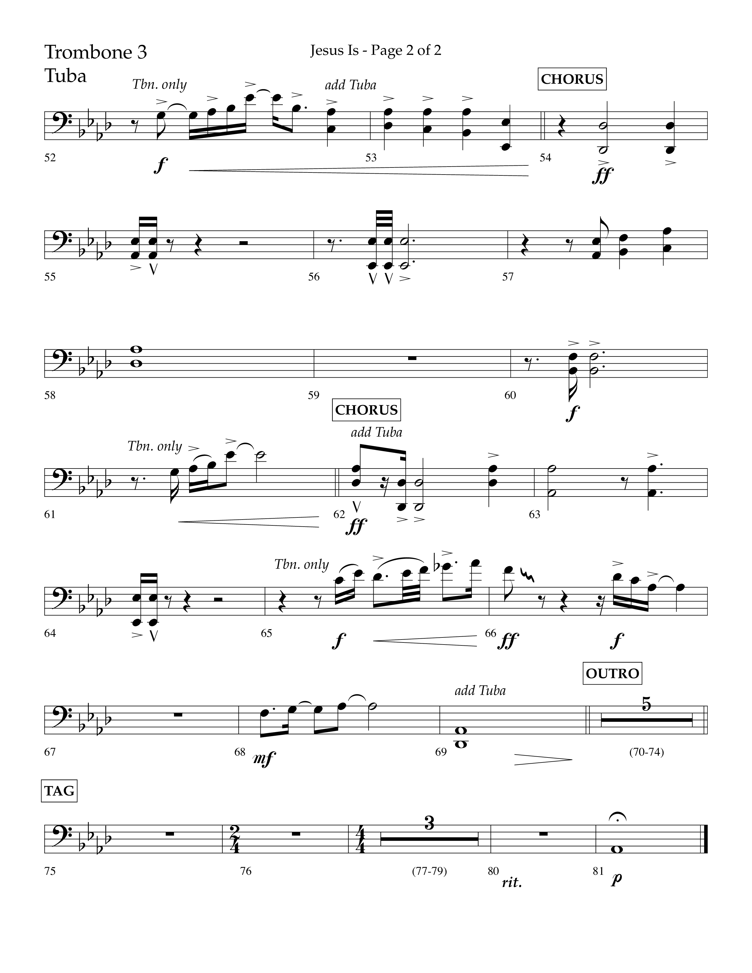 Jesus Is (Choral Anthem SATB) Trombone 3/Tuba (Lifeway Choral / Arr. John Bolin / Arr. Don Koch / Orch. Cliff Duren)