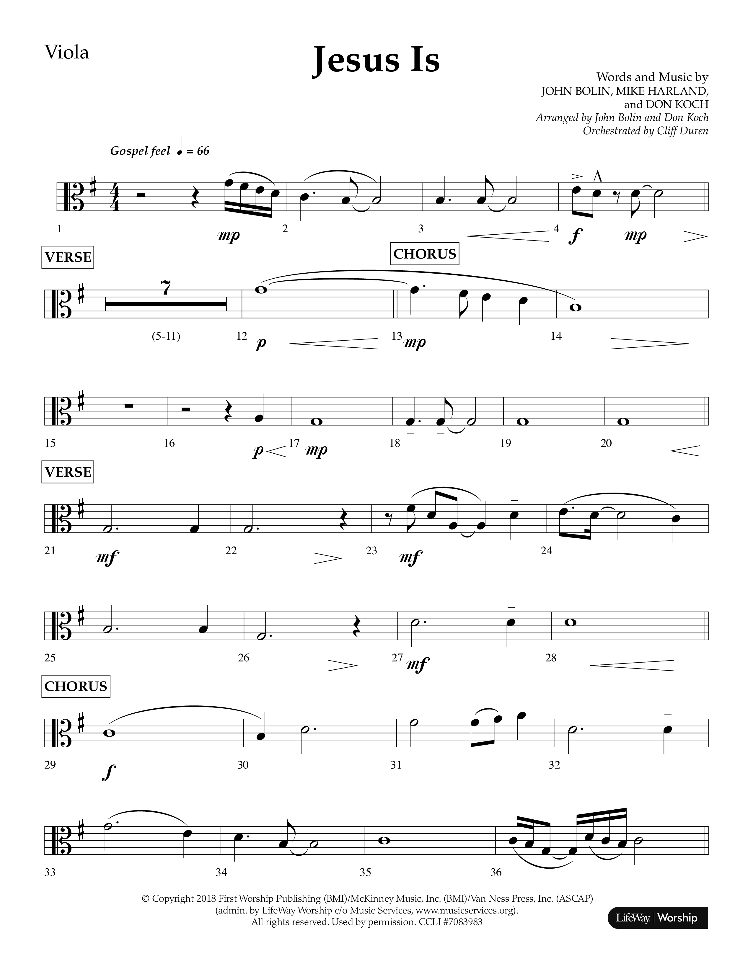 Jesus Is (Choral Anthem SATB) Viola (Lifeway Choral / Arr. John Bolin / Arr. Don Koch / Orch. Cliff Duren)