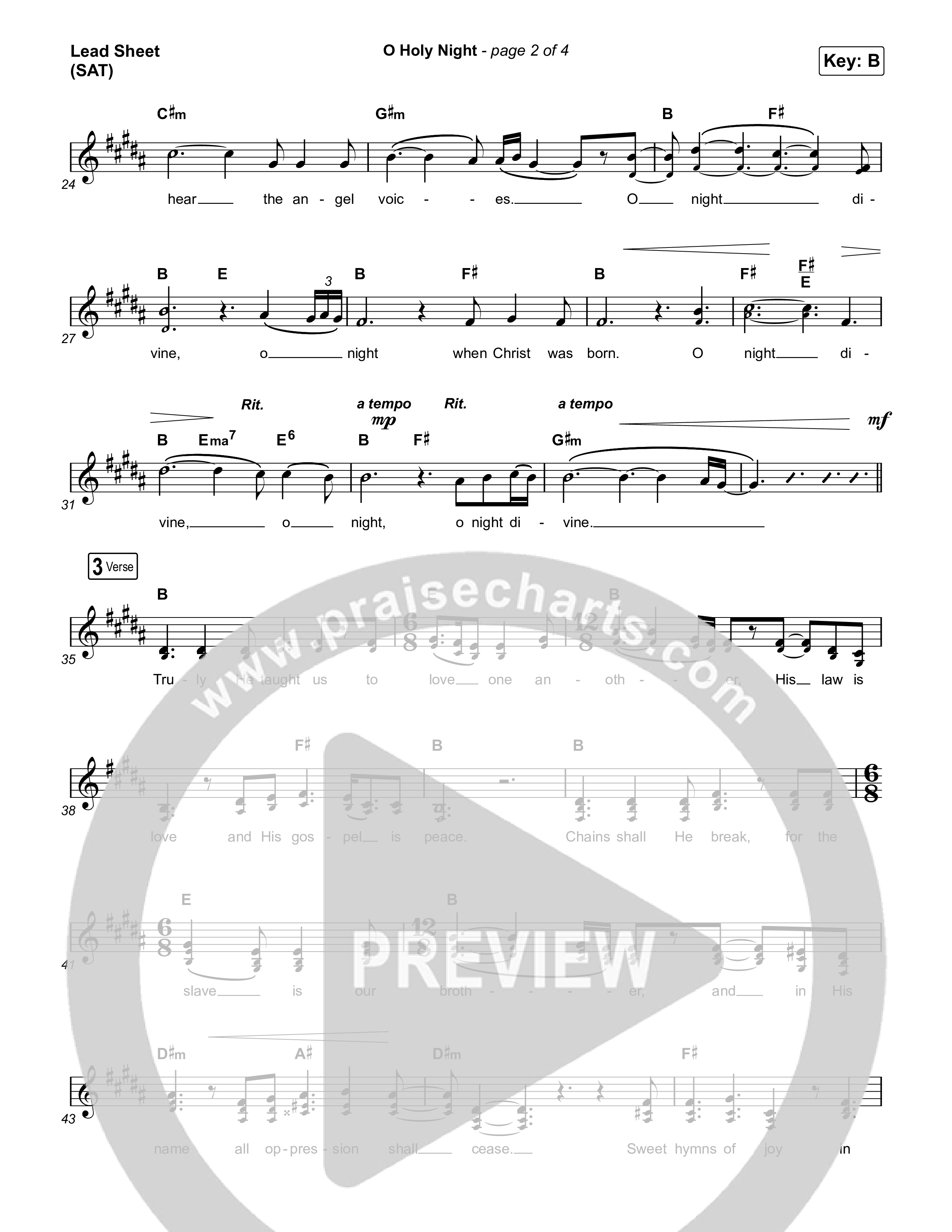 O Holy Night Lead Sheet (SAT) (Selah)