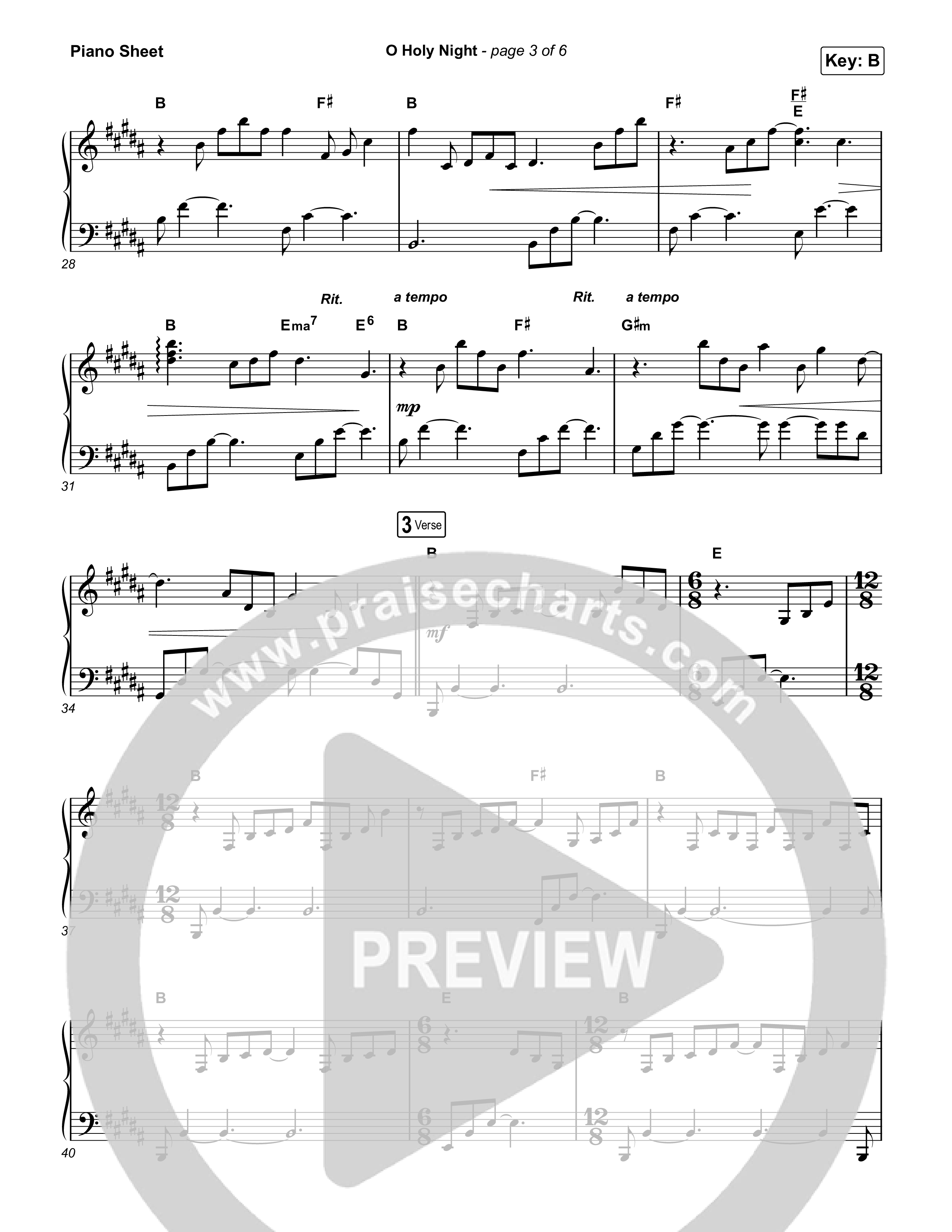 O Holy Night Piano Sheet (Selah)