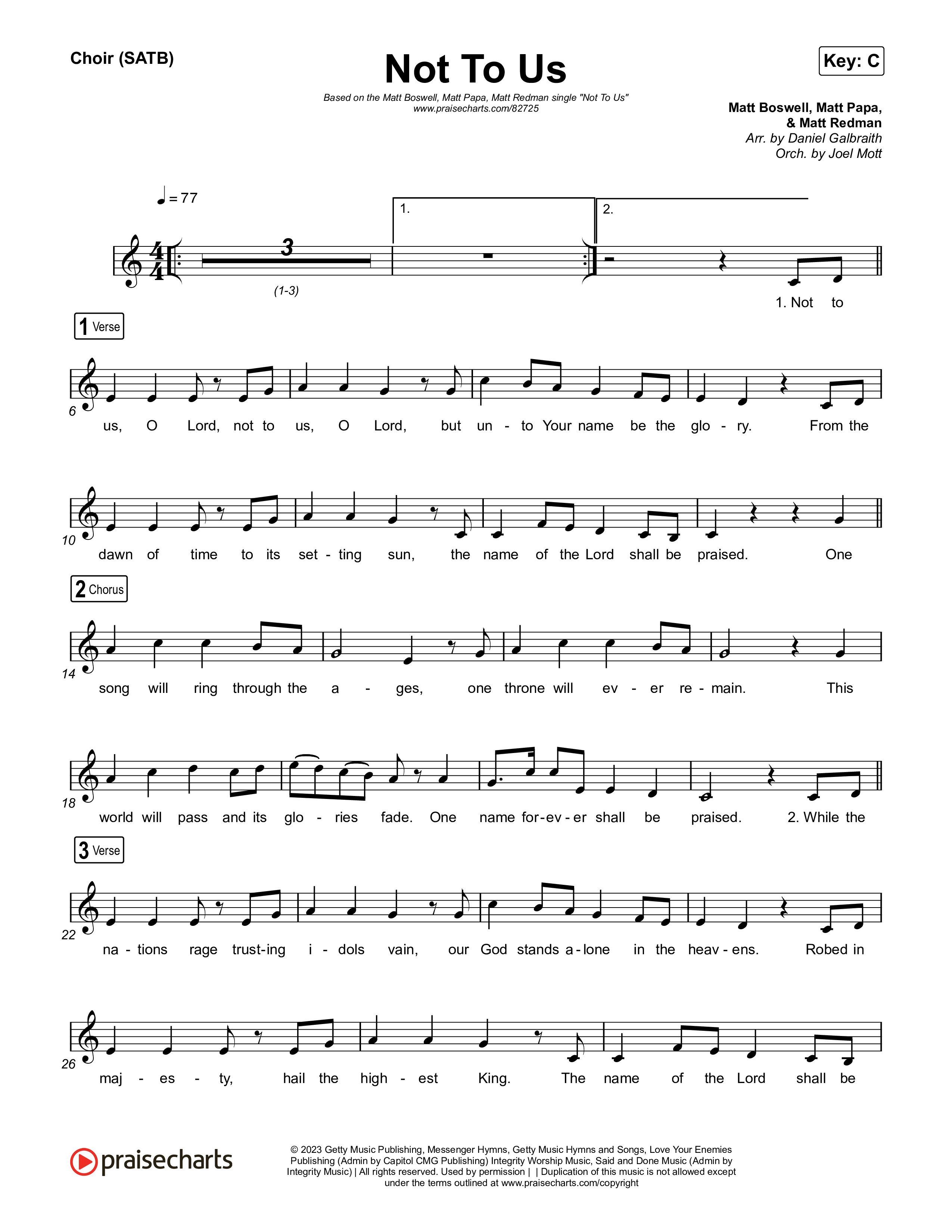 Not to Us (One Name Forever Shall Be Praised) Choir Sheet (SATB) (Matt Papa / Matt Boswell / Matt Redman)