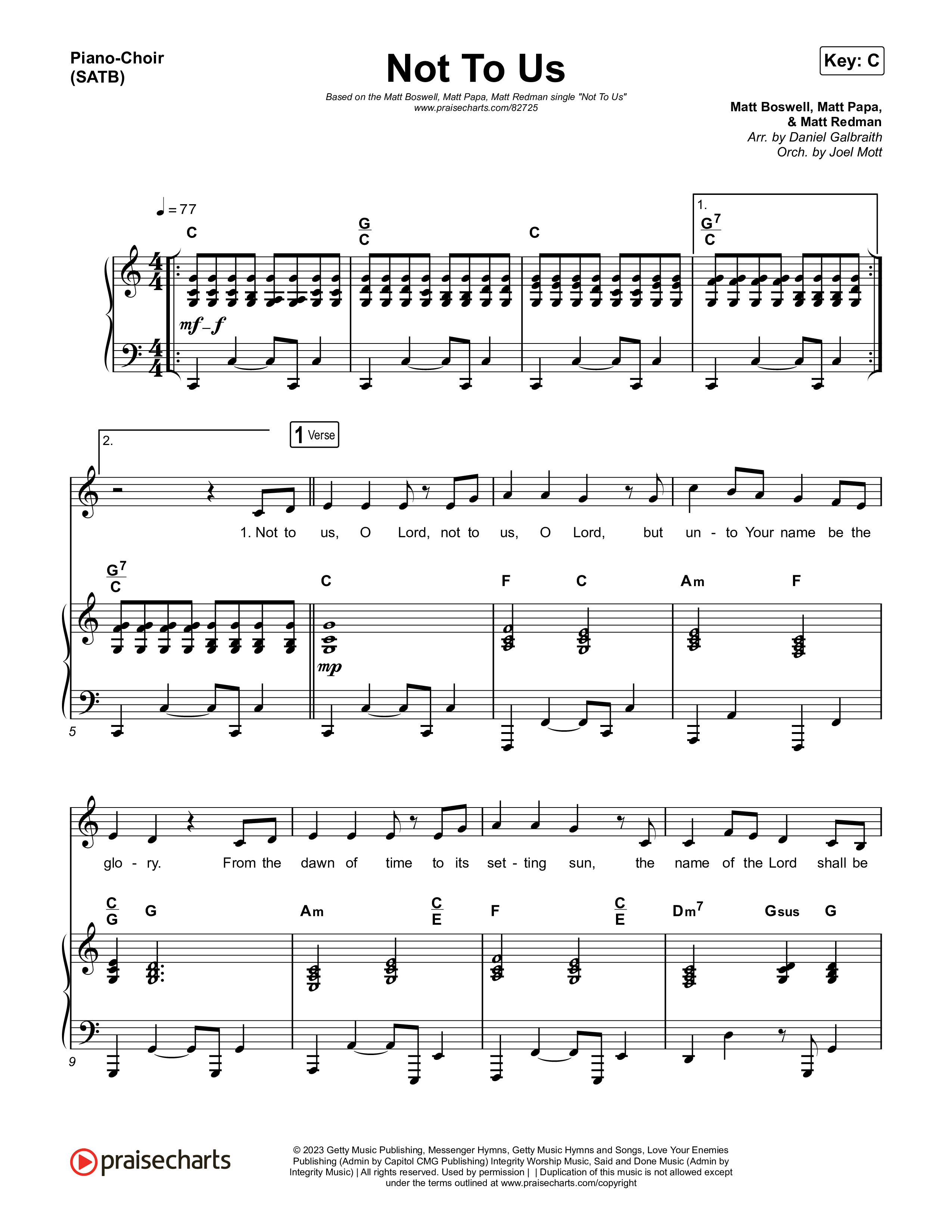 Not to Us (One Name Forever Shall Be Praised) Piano/Vocal (SATB) (Matt Papa / Matt Boswell / Matt Redman)