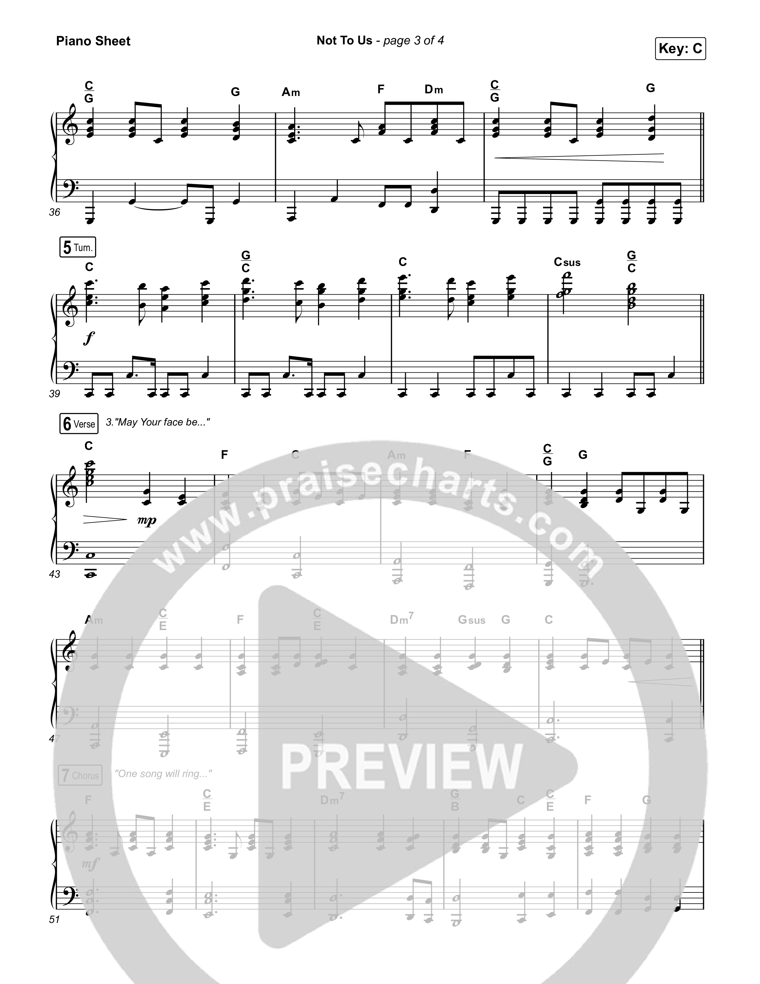 Not to Us (One Name Forever Shall Be Praised) Piano Sheet (Matt Papa / Matt Boswell / Matt Redman)