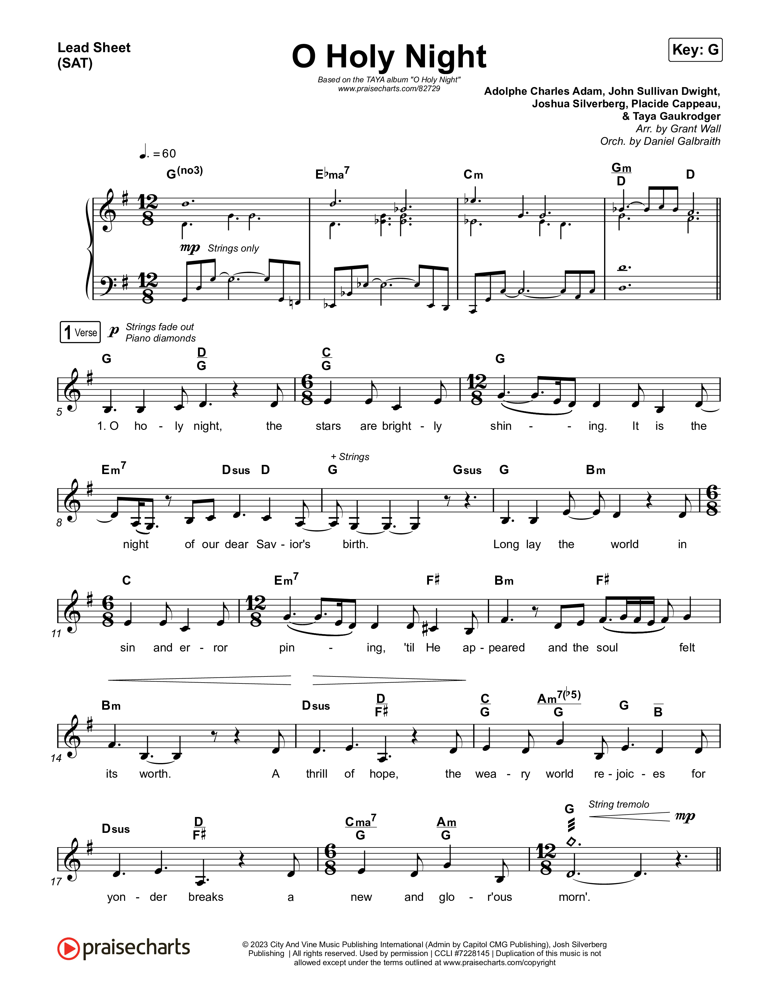 O Holy Night Lead Sheet (SAT) (TAYA)
