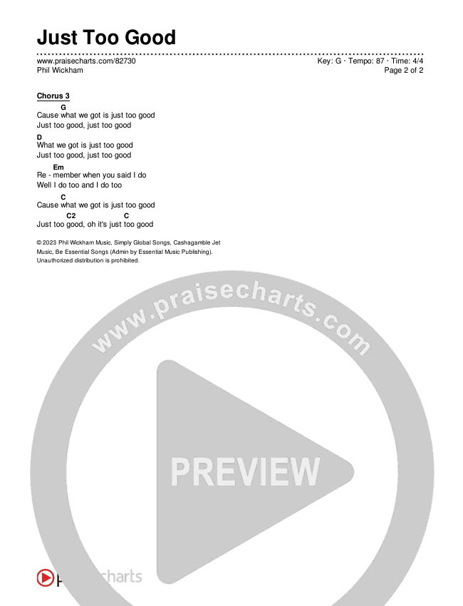 Just Too Good Chords & Lyrics (Phil Wickham)