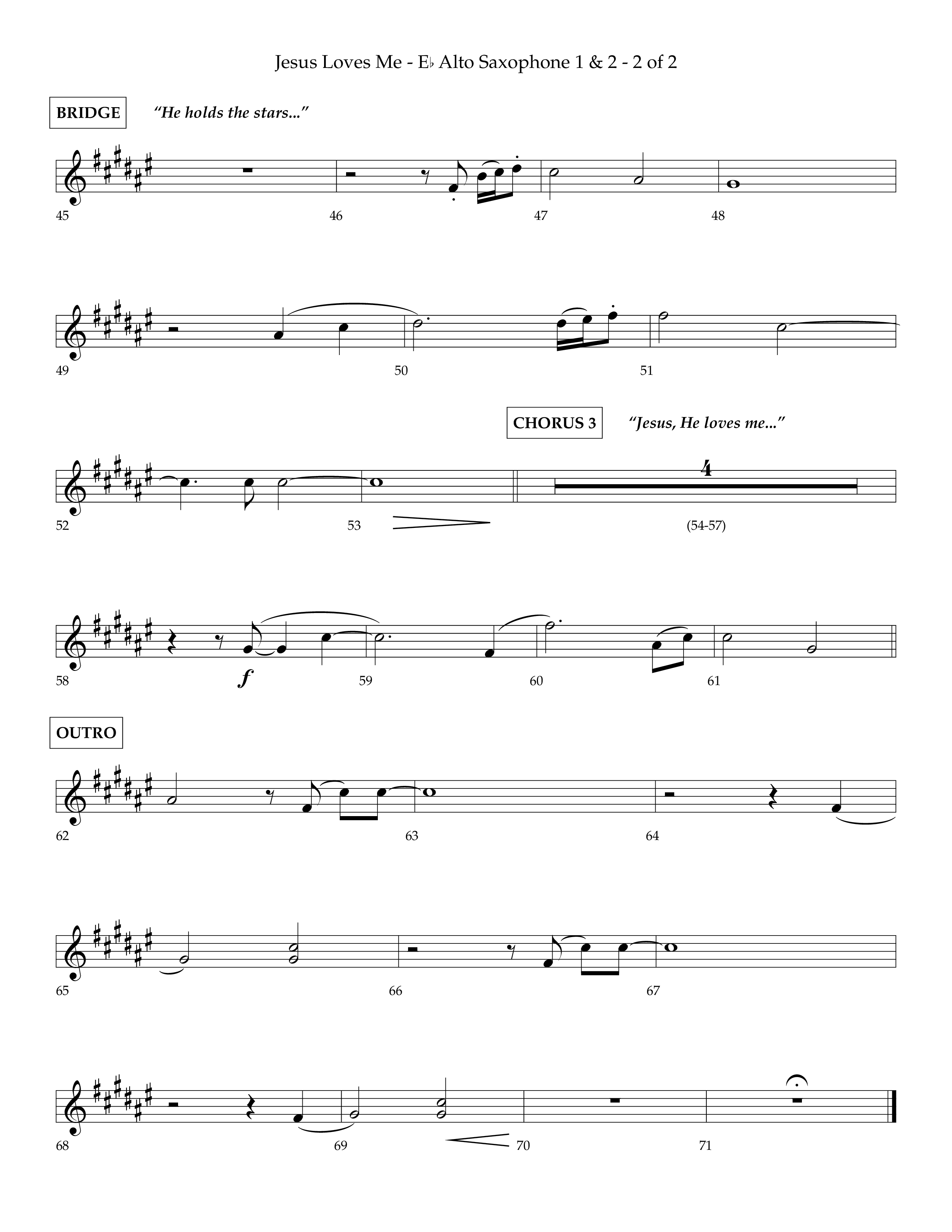Jesus Loves Me (Choral Anthem SATB) Alto Sax 1/2 (Lifeway Choral / Arr. Charlie Sinclair / Orch. David Winkler)