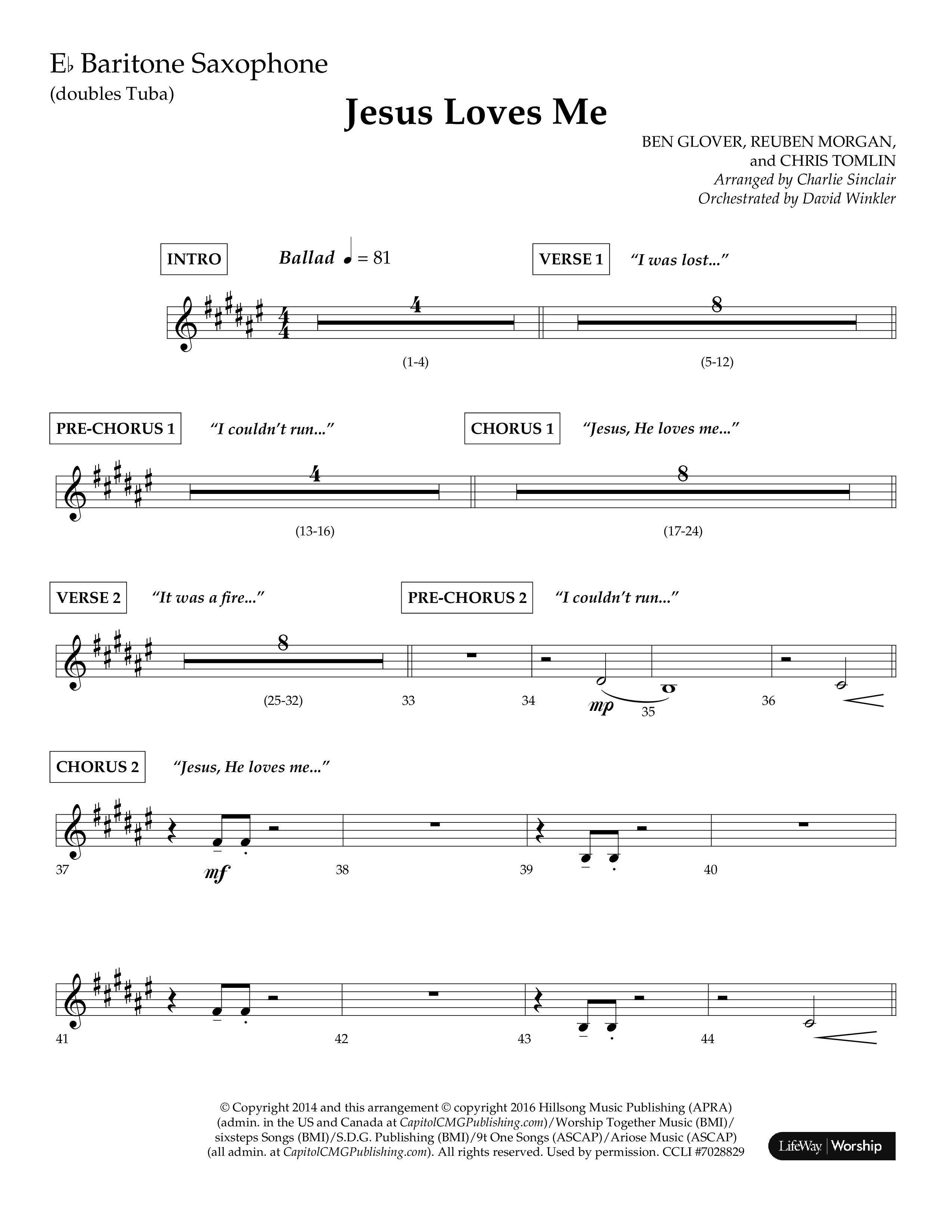 Jesus Loves Me (Choral Anthem SATB) Bari Sax (Lifeway Choral / Arr. Charlie Sinclair / Orch. David Winkler)