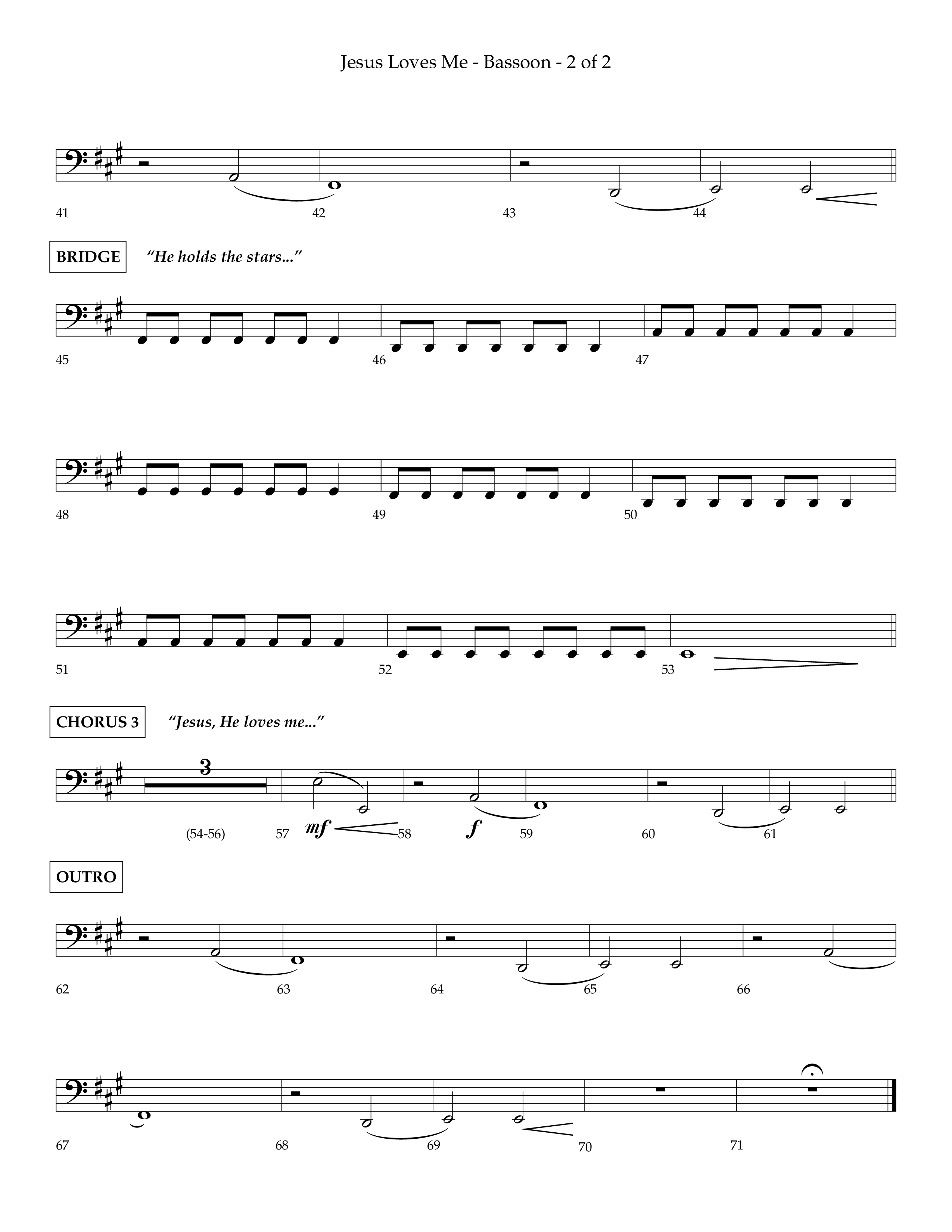 Jesus Loves Me (Choral Anthem SATB) Bassoon (Lifeway Choral / Arr. Charlie Sinclair / Orch. David Winkler)