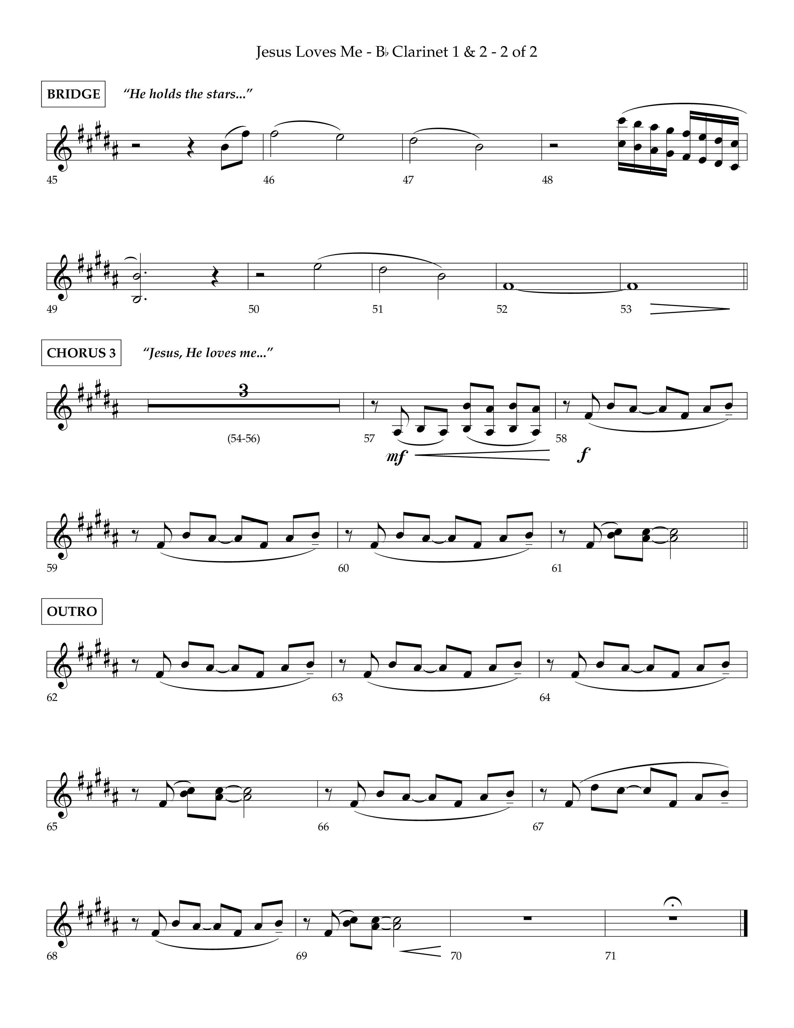 Jesus Loves Me (Choral Anthem SATB) Clarinet 1/2 (Lifeway Choral / Arr. Charlie Sinclair / Orch. David Winkler)