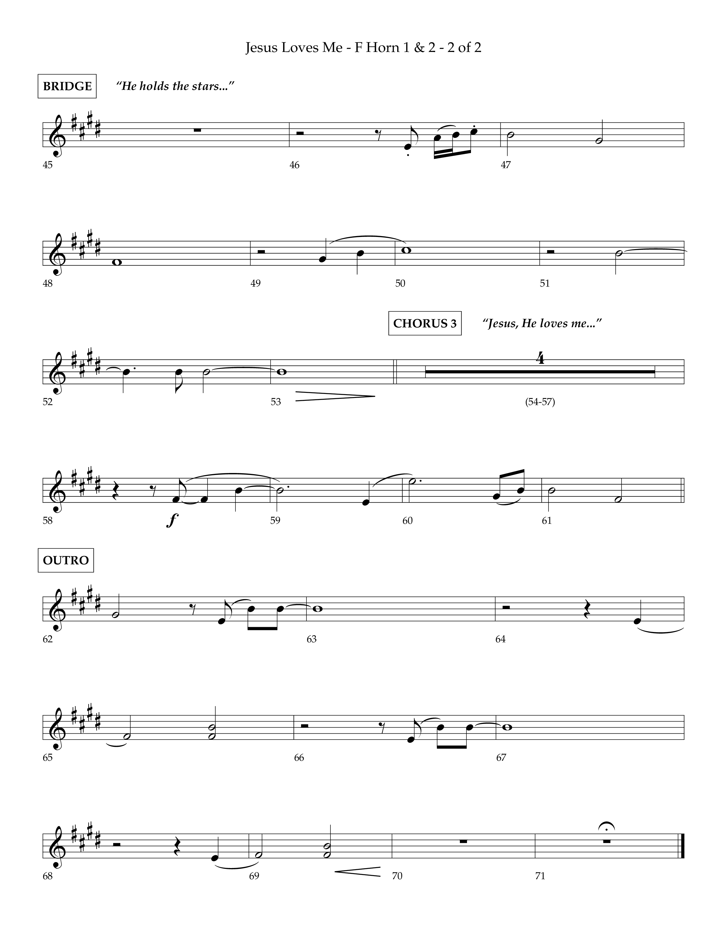 Jesus Loves Me (Choral Anthem SATB) French Horn 1/2 (Lifeway Choral / Arr. Charlie Sinclair / Orch. David Winkler)