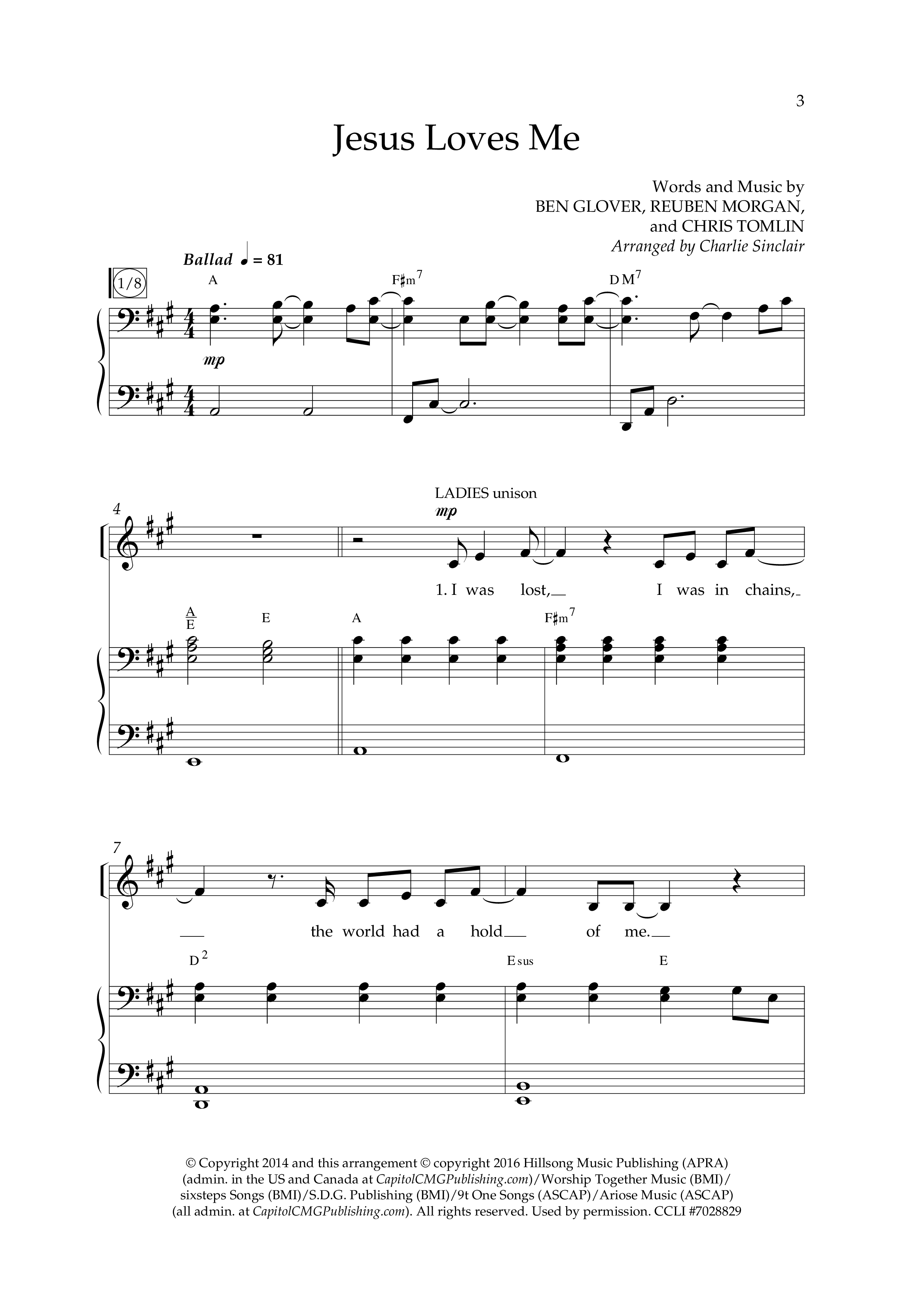 Jesus Loves Me (Choral Anthem SATB) Anthem (SATB/Piano) (Lifeway Choral / Arr. Charlie Sinclair / Orch. David Winkler)