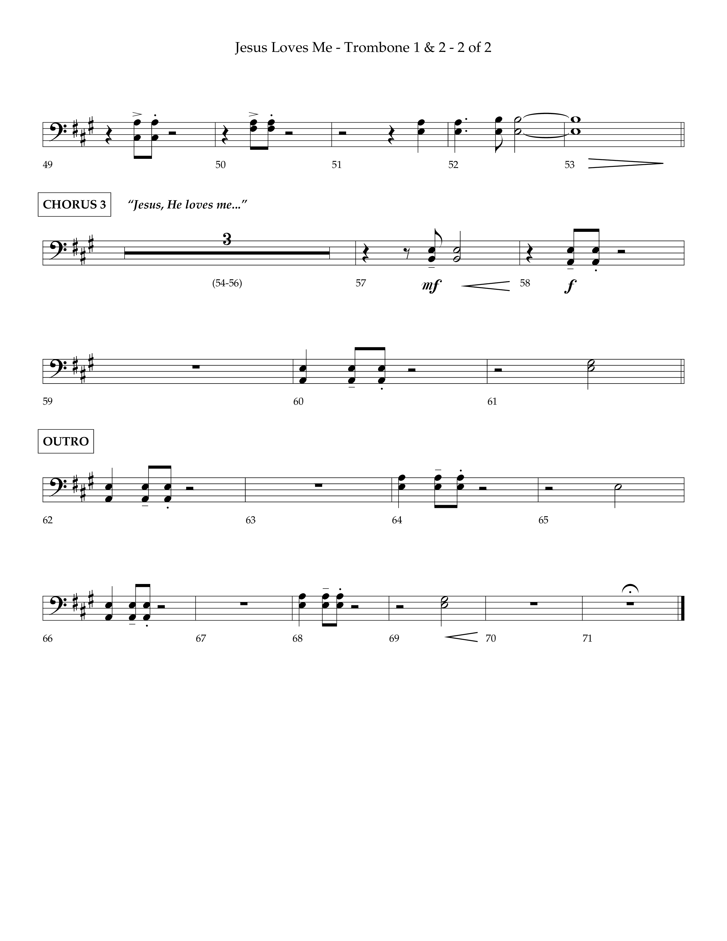 Jesus Loves Me (Choral Anthem SATB) Trombone 1/2 (Lifeway Choral / Arr. Charlie Sinclair / Orch. David Winkler)