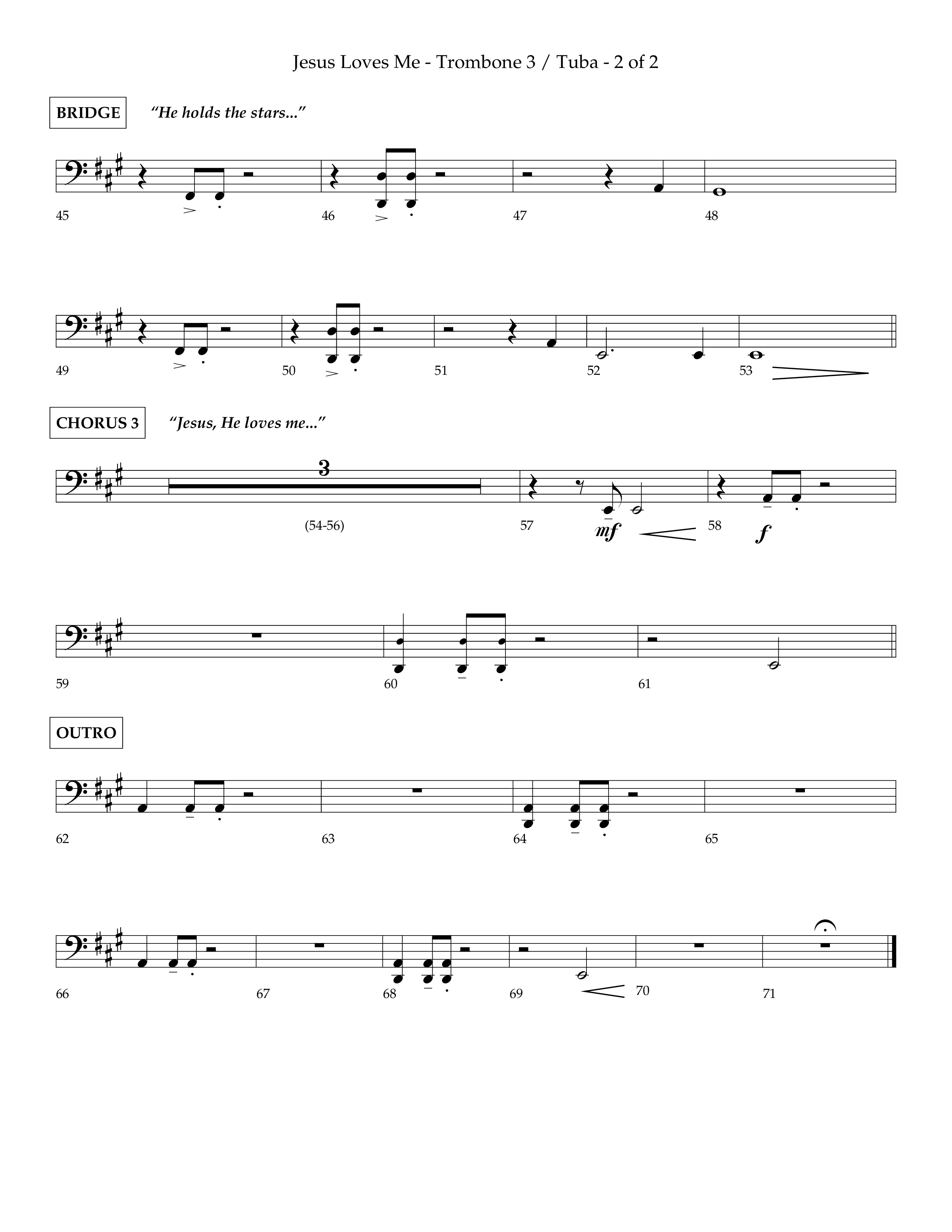 Jesus Loves Me (Choral Anthem SATB) Trombone 3/Tuba (Lifeway Choral / Arr. Charlie Sinclair / Orch. David Winkler)