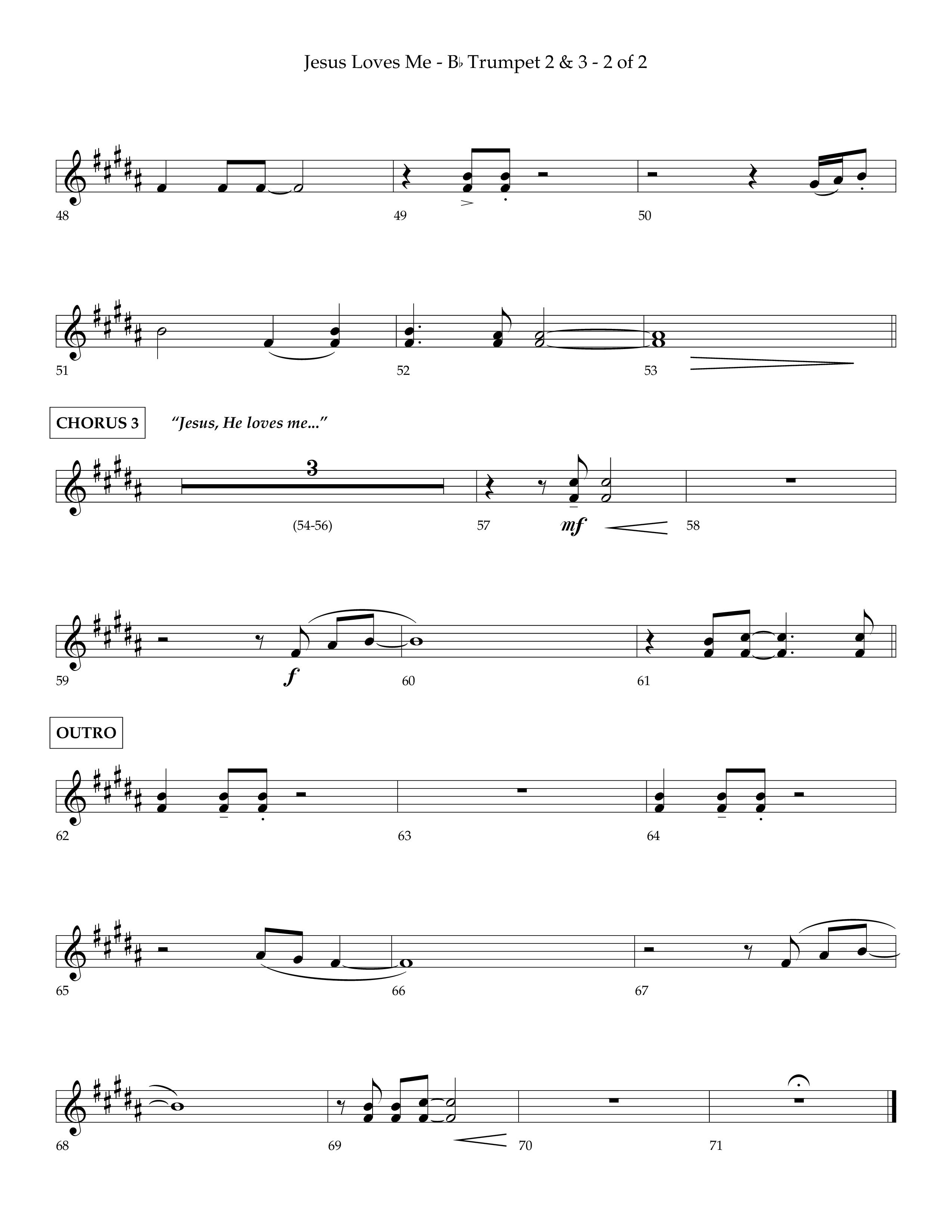 Jesus Loves Me (Choral Anthem SATB) Trumpet 2/3 (Lifeway Choral / Arr. Charlie Sinclair / Orch. David Winkler)
