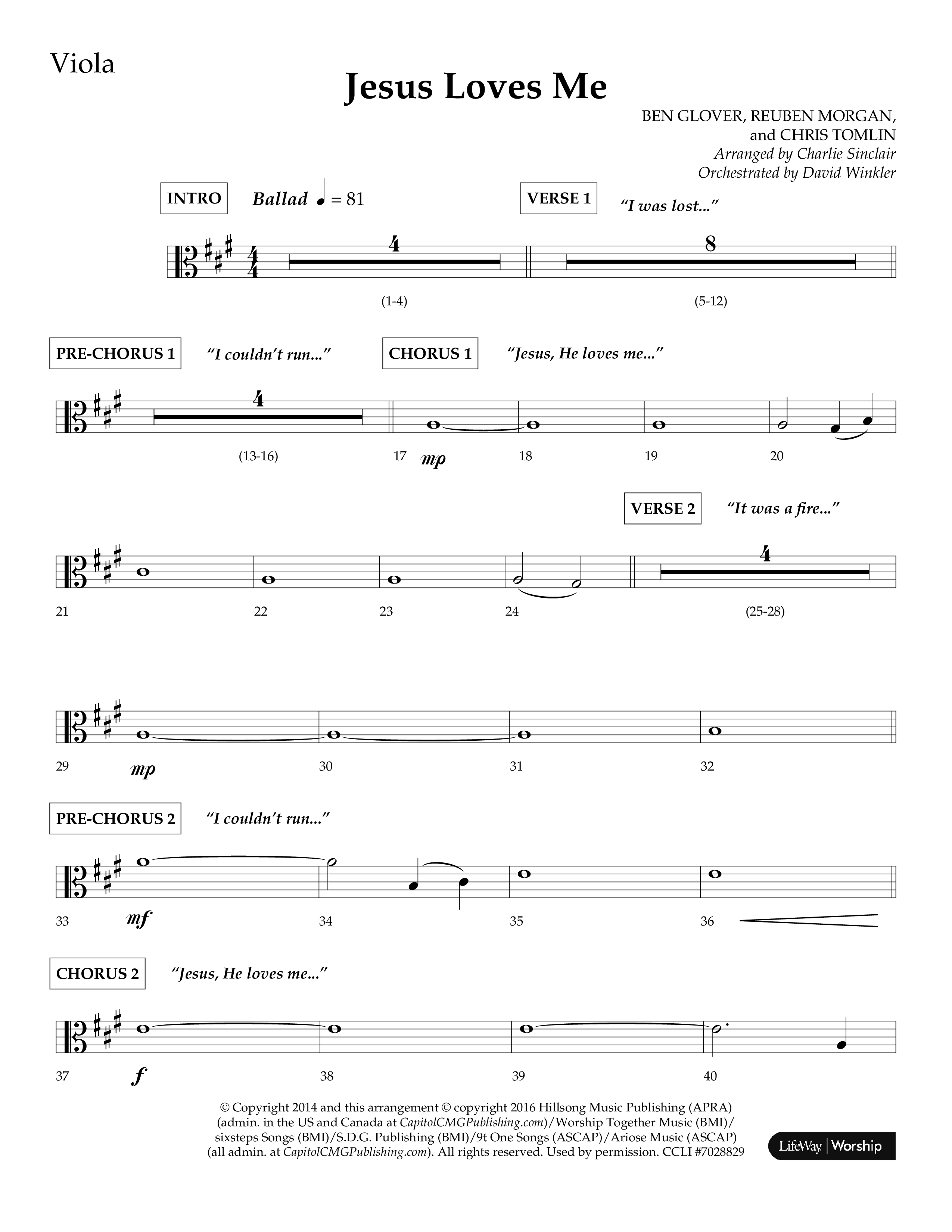 Jesus Loves Me (Choral Anthem SATB) Viola (Lifeway Choral / Arr. Charlie Sinclair / Orch. David Winkler)